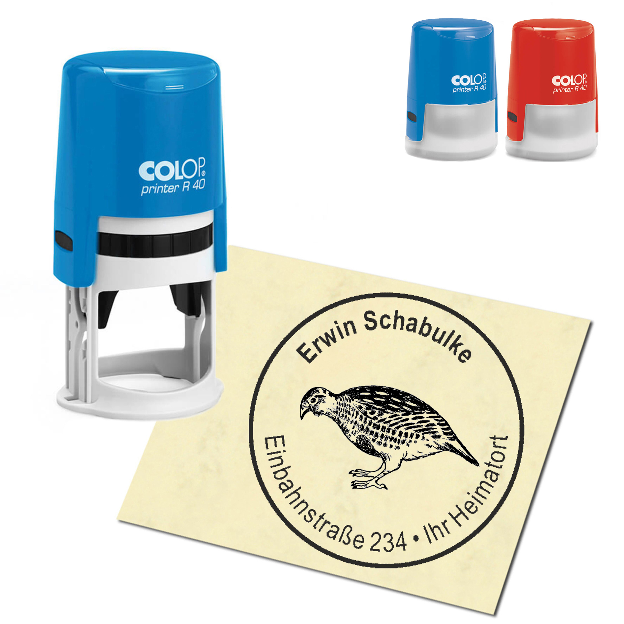 Stempel Adressstempel personalisiert - Rebhuhn - rund &empty; 40mm