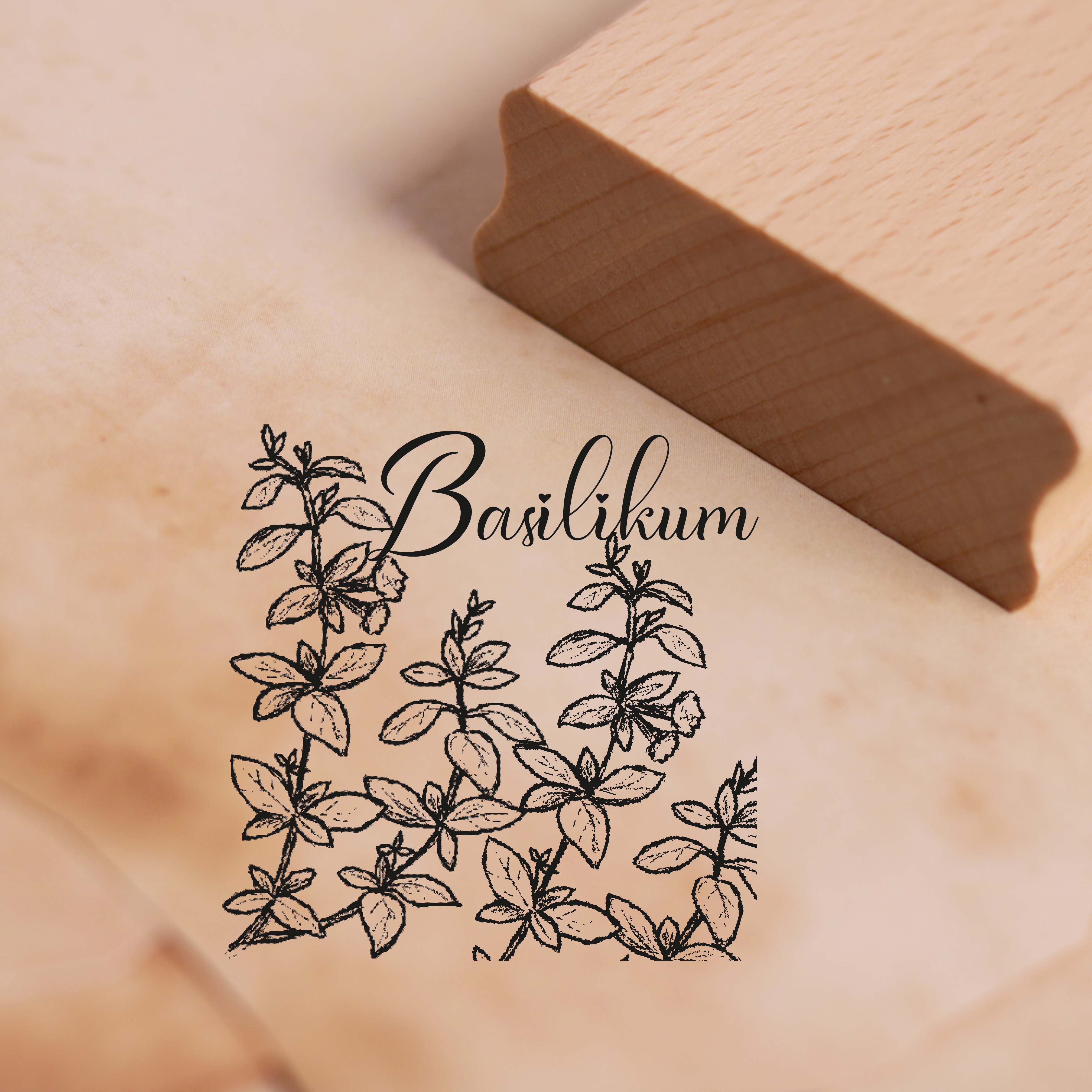 Motivstempel Basilikum - Kräuter Küchenkräuter Stempel Holzstempel 48 x 48 mm