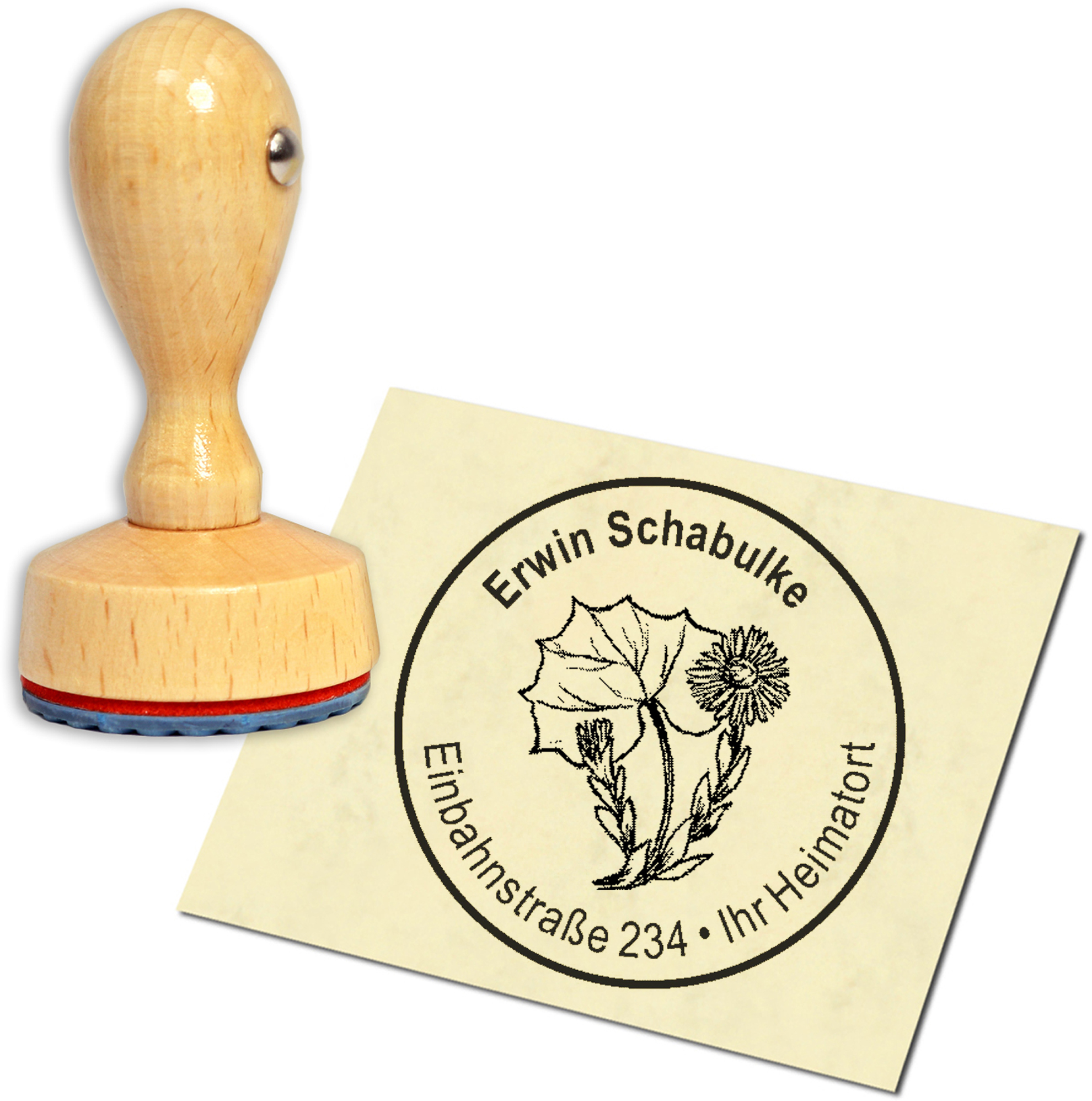 Stempel Adressstempel Holzstempel - Huflattich - rund 40mm