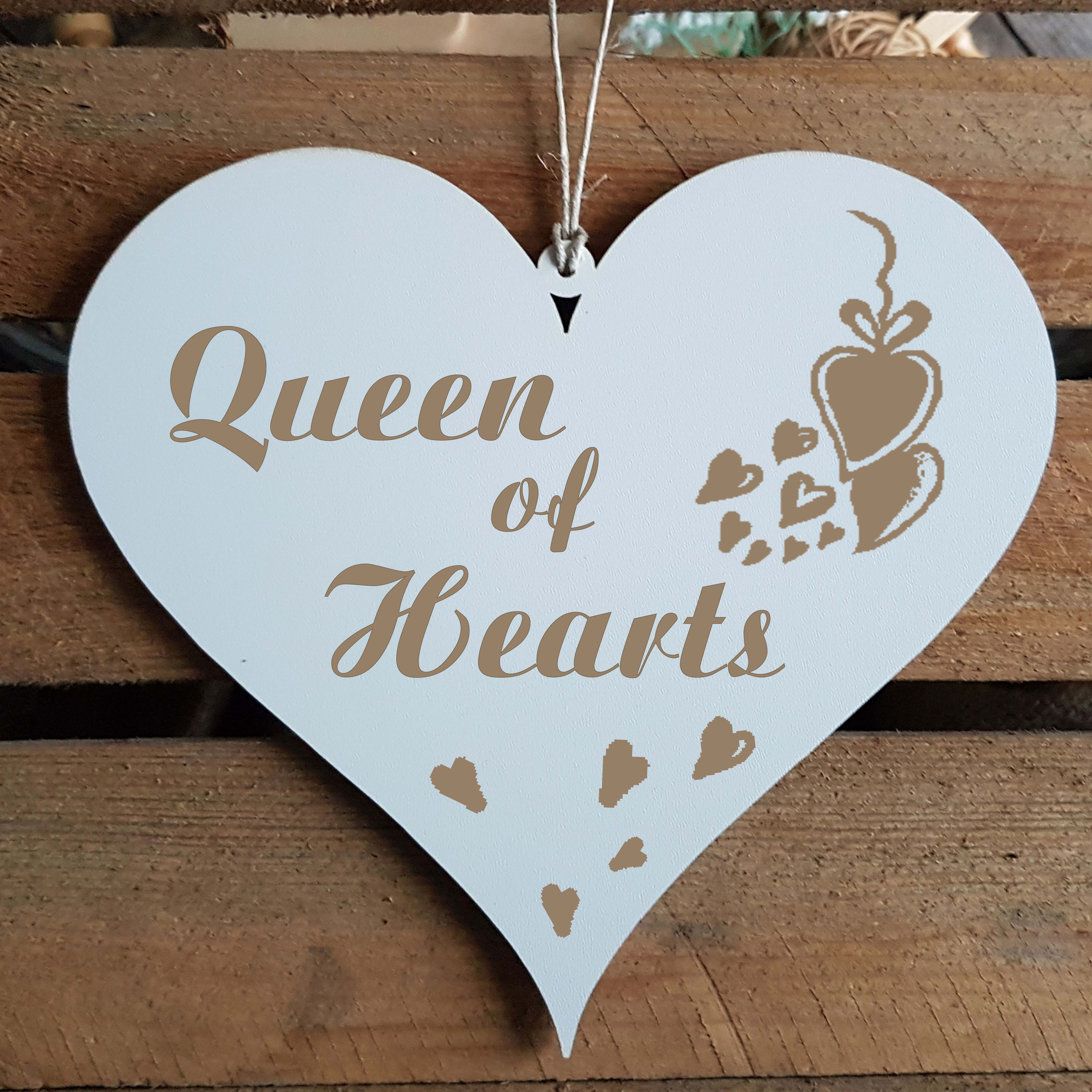 Herz Schild « QUEEN OF HEARTS » mit Motiv Herzen