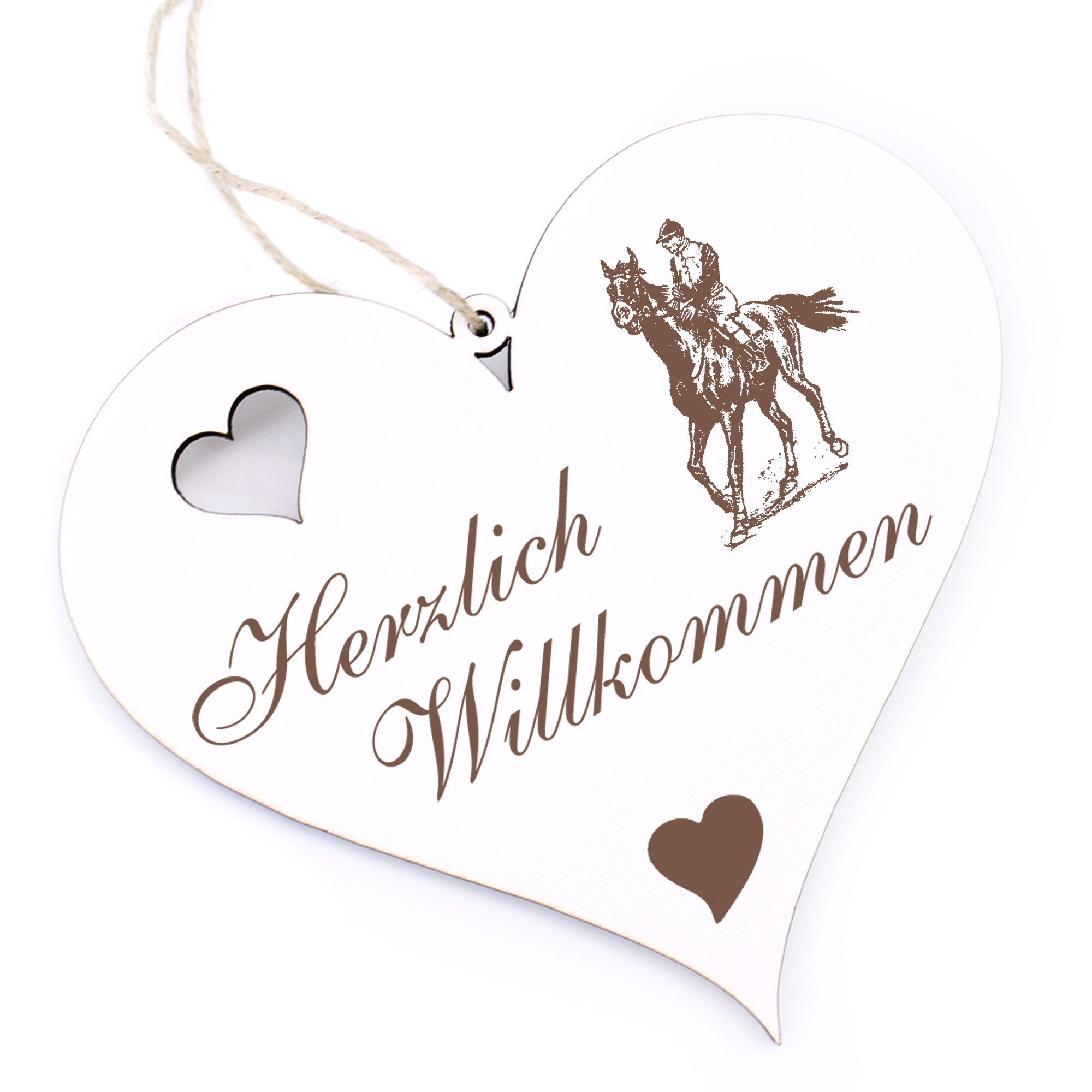 Herzlich Willkommen Schild - Reiten - Deko Herz Holz