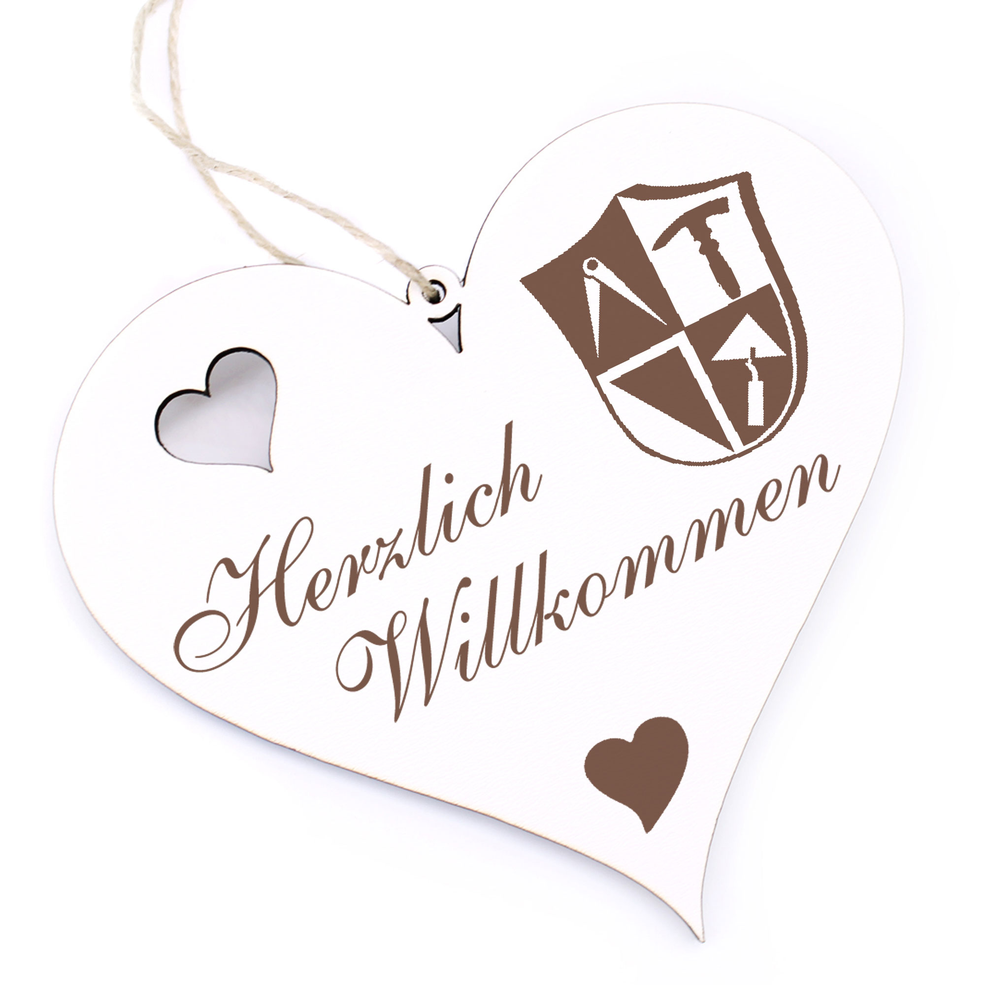 Herzlich Willkommen Schild - Bau Handwerk - Deko Herz Holz