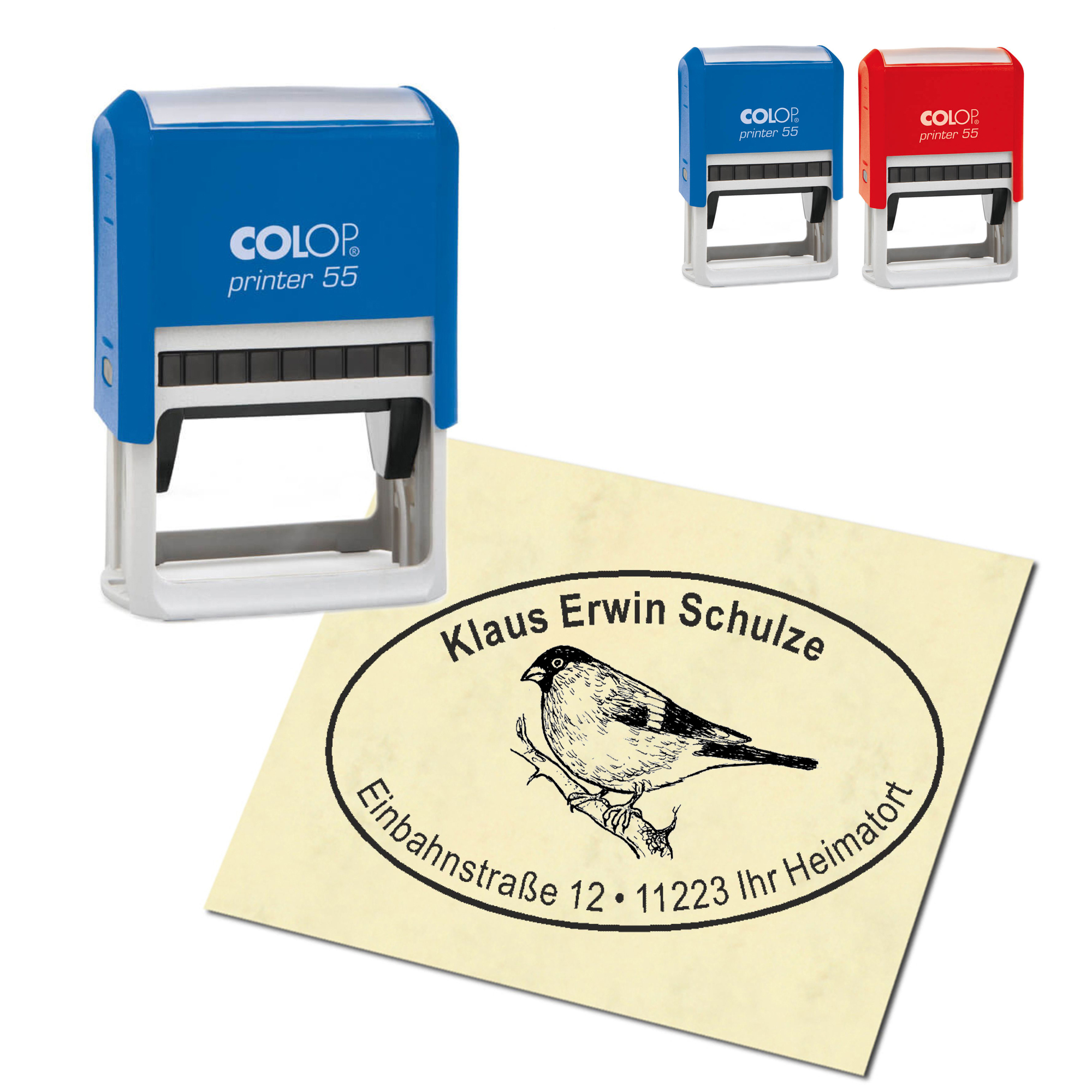 Adressstempel personalisiert Stempel - Dompfaff Gimpel - oval 59 x 39 mm