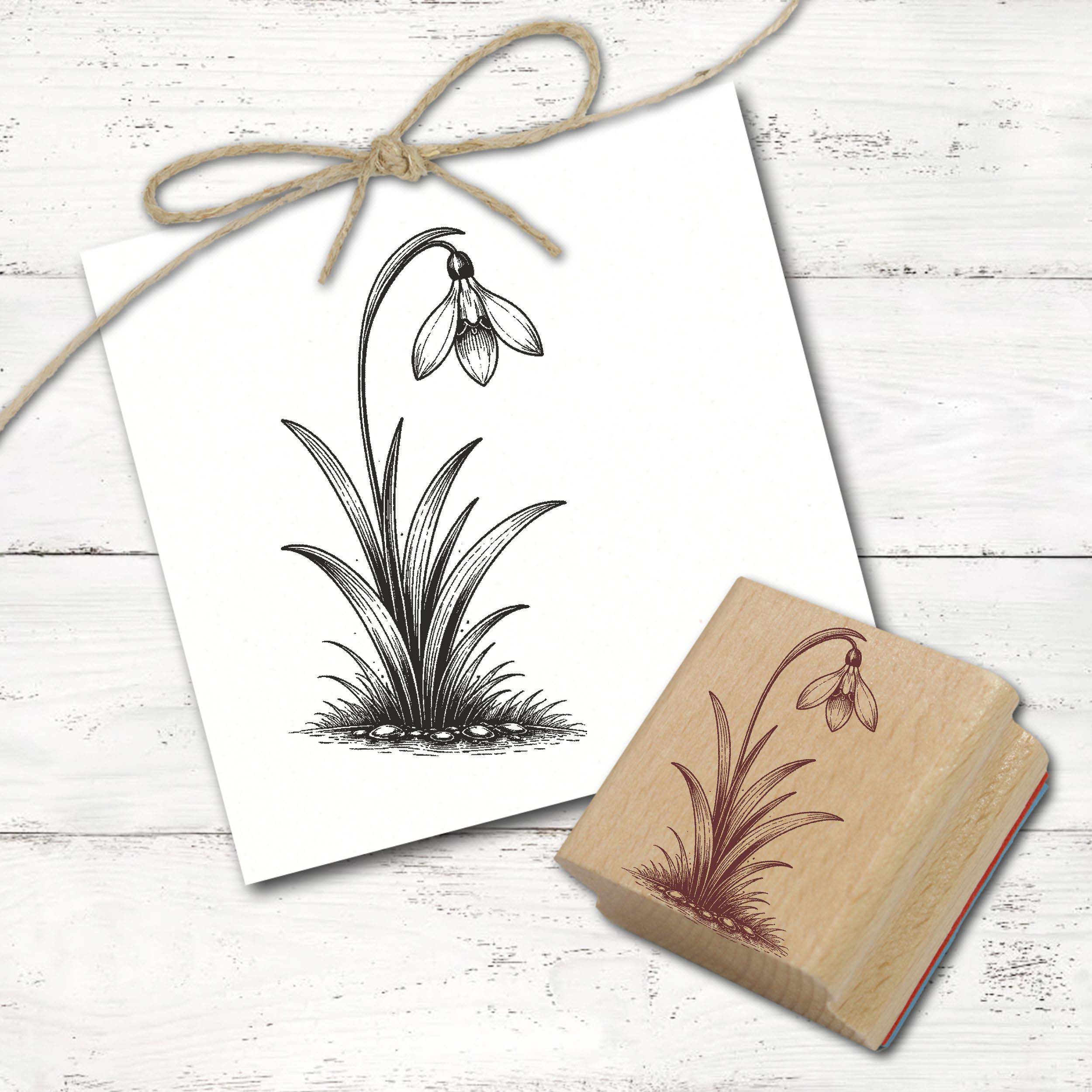 Stempel Schneeglöckchen Motivstempel - 1 Blüte - Winter Frühling Holzstempel Frühblüher 38 x 22 mm