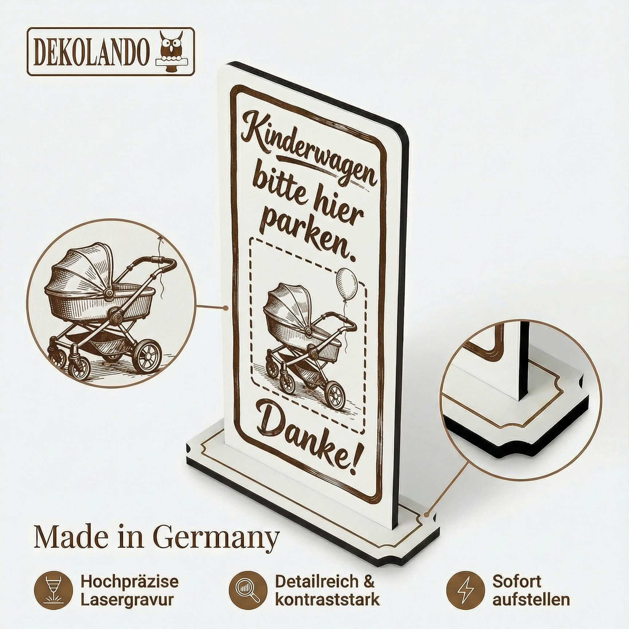 Aufsteller Schild „Kinderwagen bitte hier parken“ – Tischaufsteller 10x20 cm inkl. Standfuß