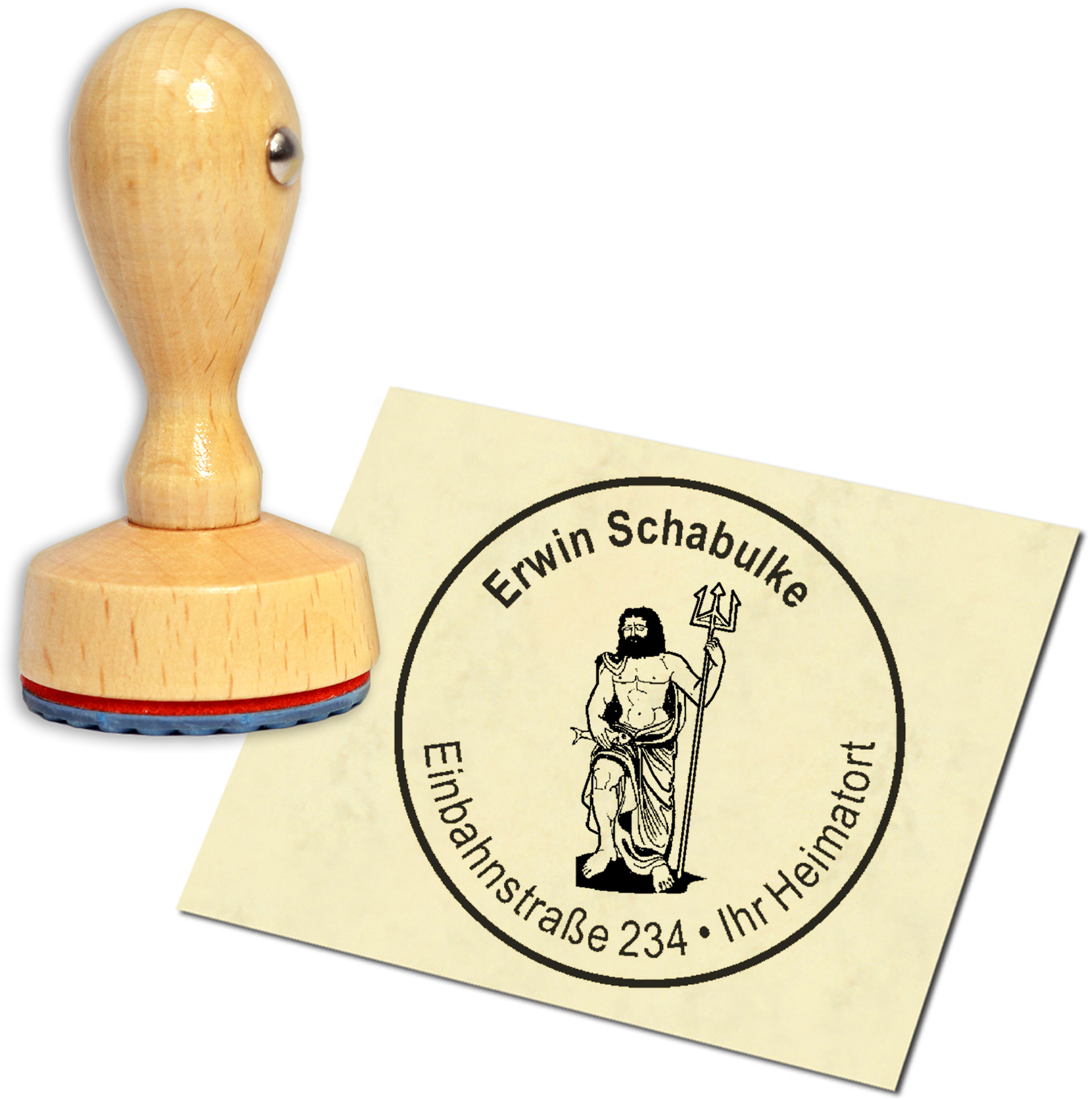 Stempel Adressstempel Holzstempel - Neptun - rund 40mm