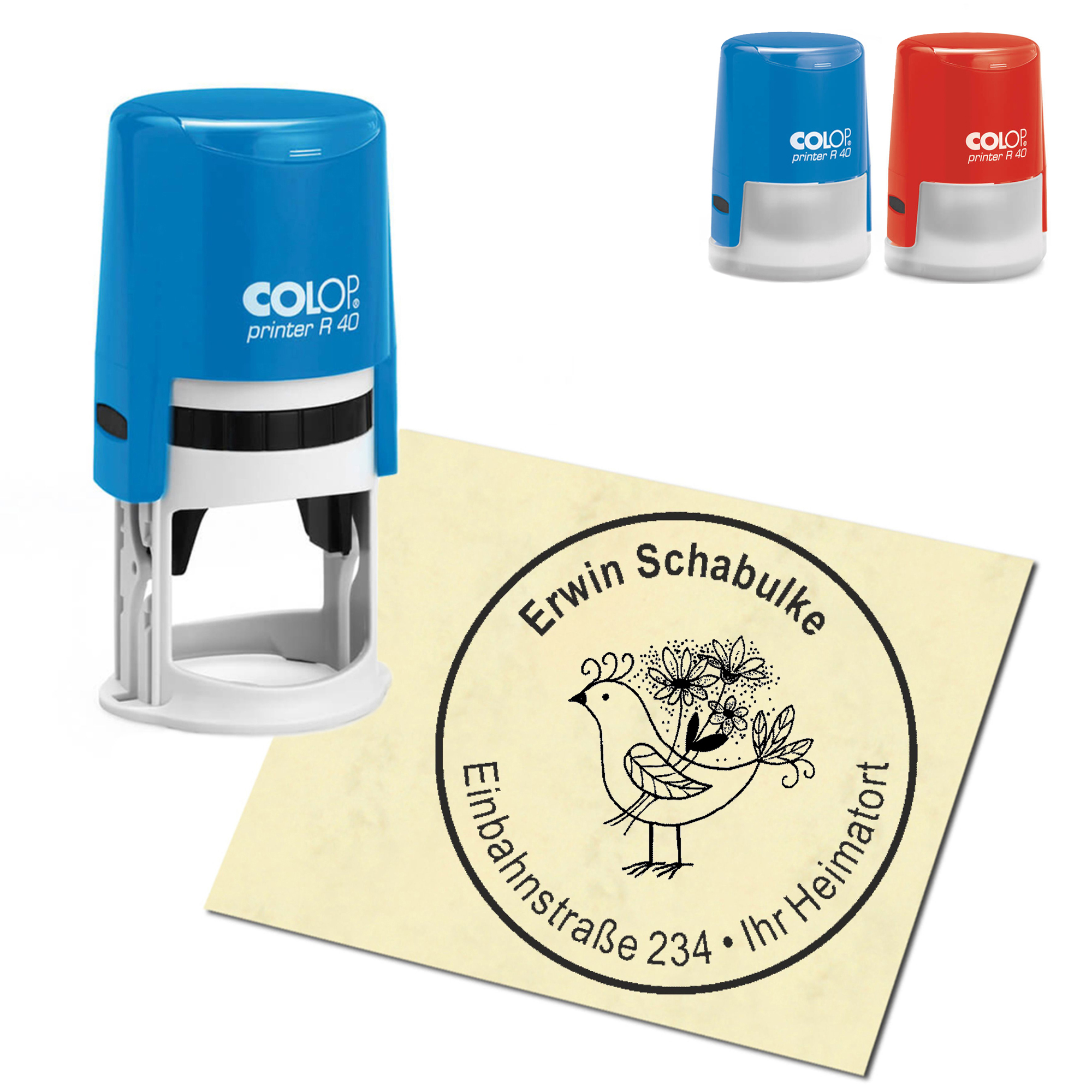 Stempel Adressstempel personalisiert - Taube Vintage - rund &empty; 40mm