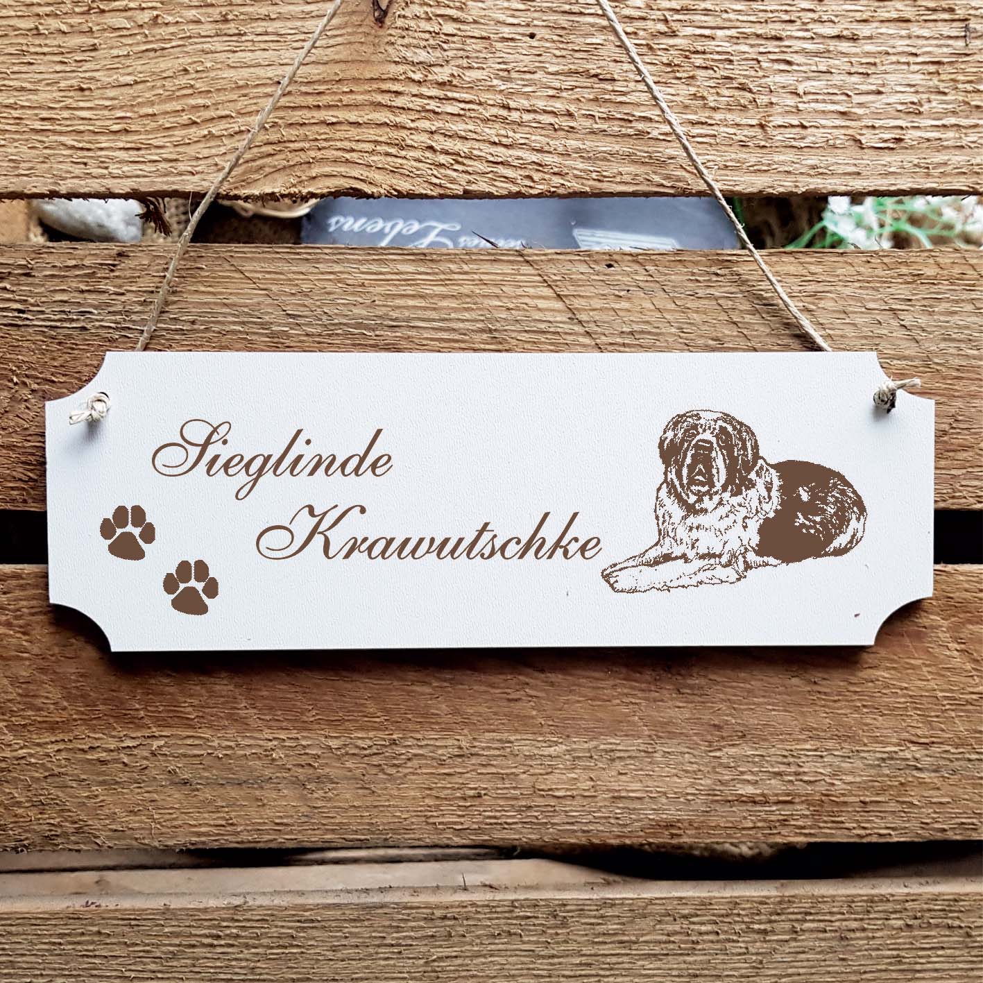 Schild « Bernhardiner » Namensschild Türschild zum Anhängen - 20 x 6,7 cm