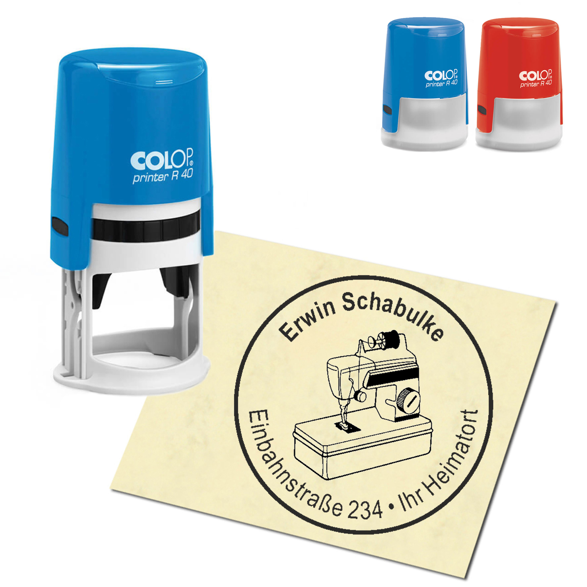 Stempel Adressstempel personalisiert - Nähmaschine - rund &empty; 40mm