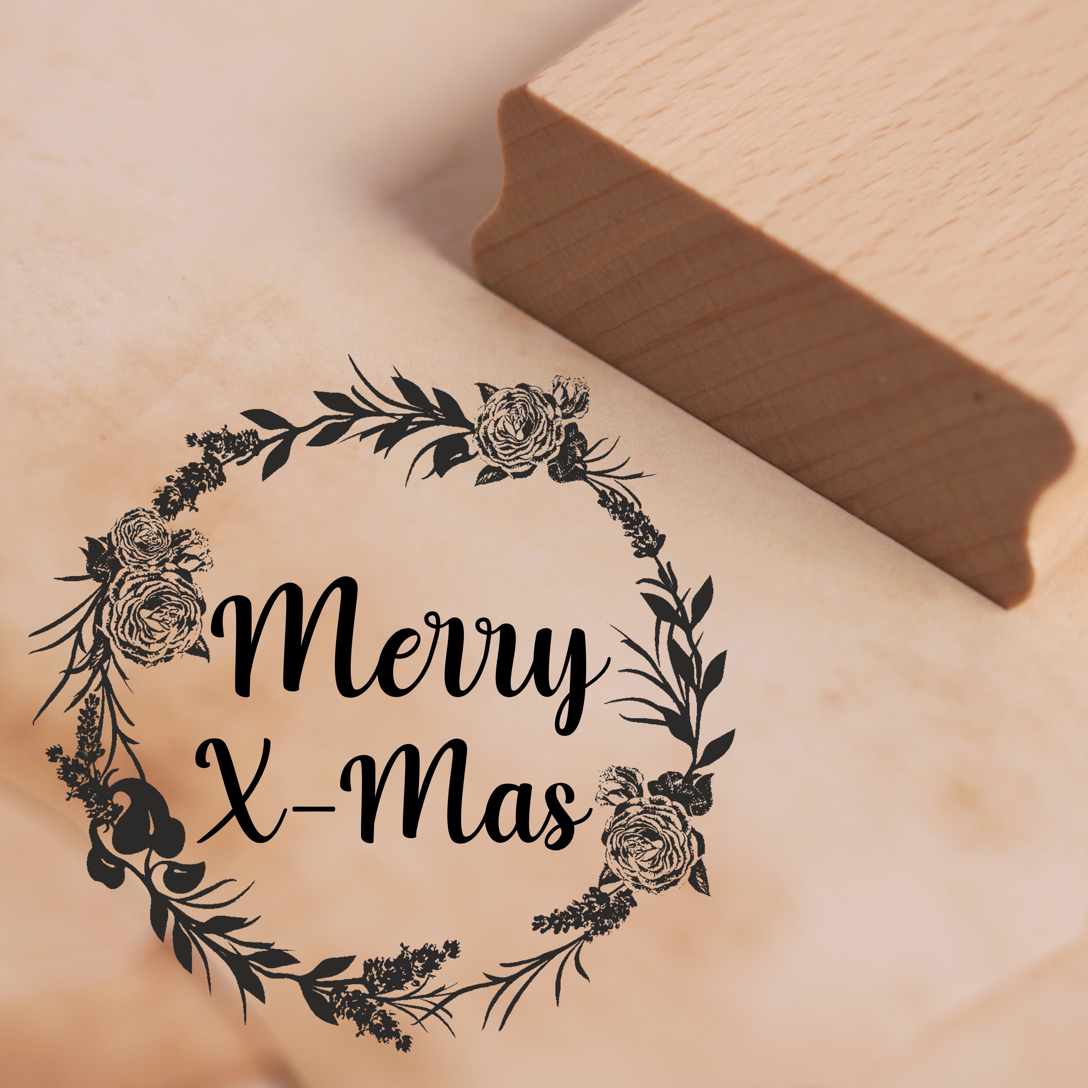 Motivstempel Merry X-Mas Stempel Kranz Vintage 48 x 47 mm