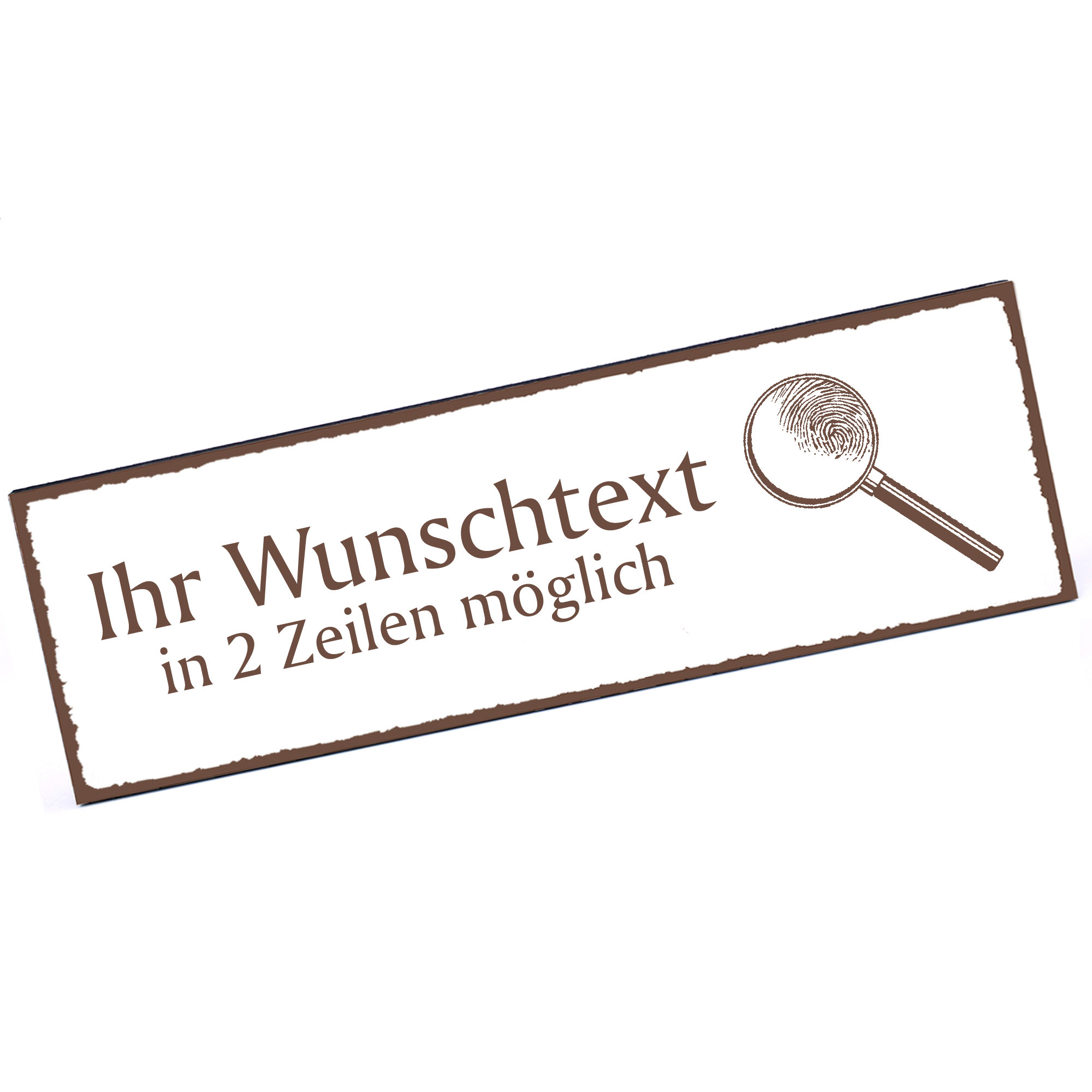 Türschild Lupe  Namensschild personalisiert mit Gravur - 150mm x 50mm - selbstklebend