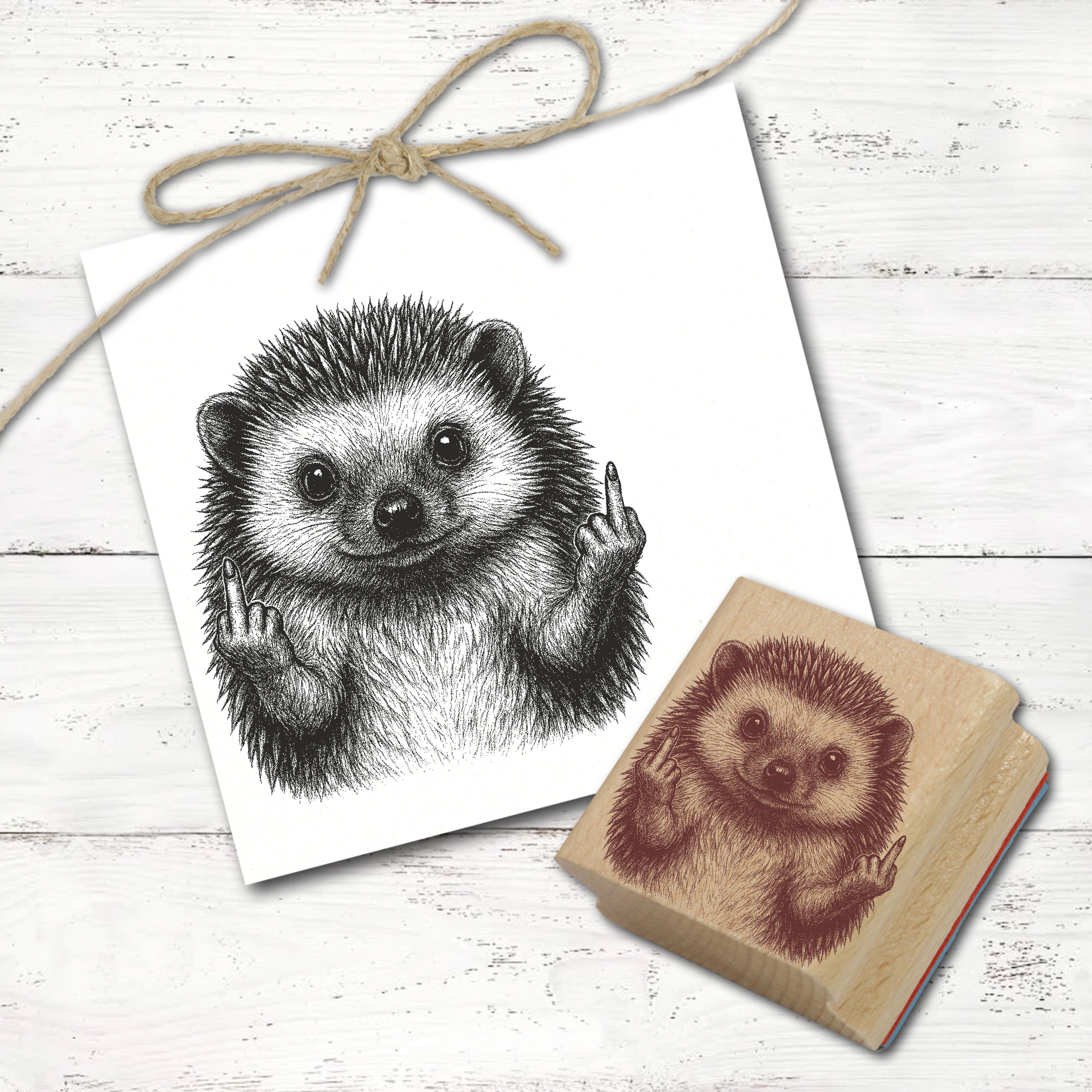 Motivstempel Tierstempel Igel Stinkefinger Mittelfinger Stempel lustig - ca. 40 x 50 mm