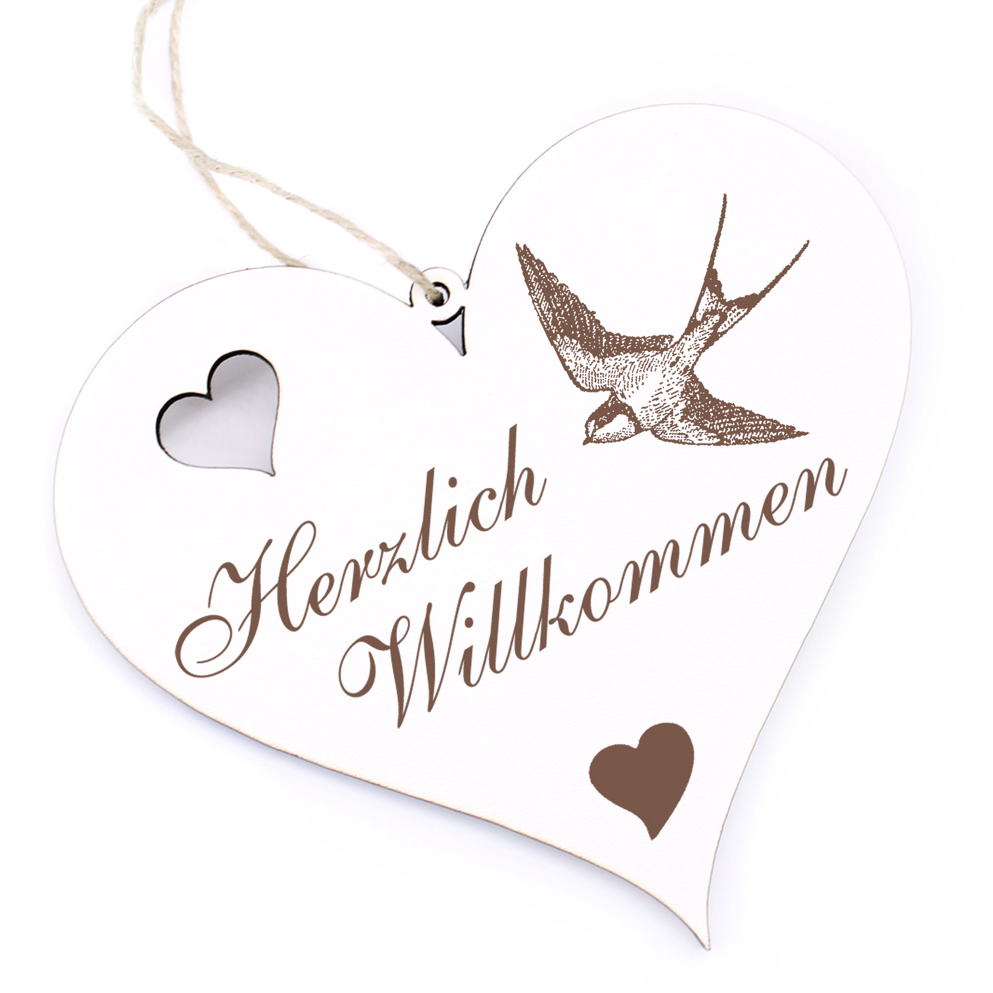 Herzlich Willkommen Schild - Schwalbe - Deko Herz Holz