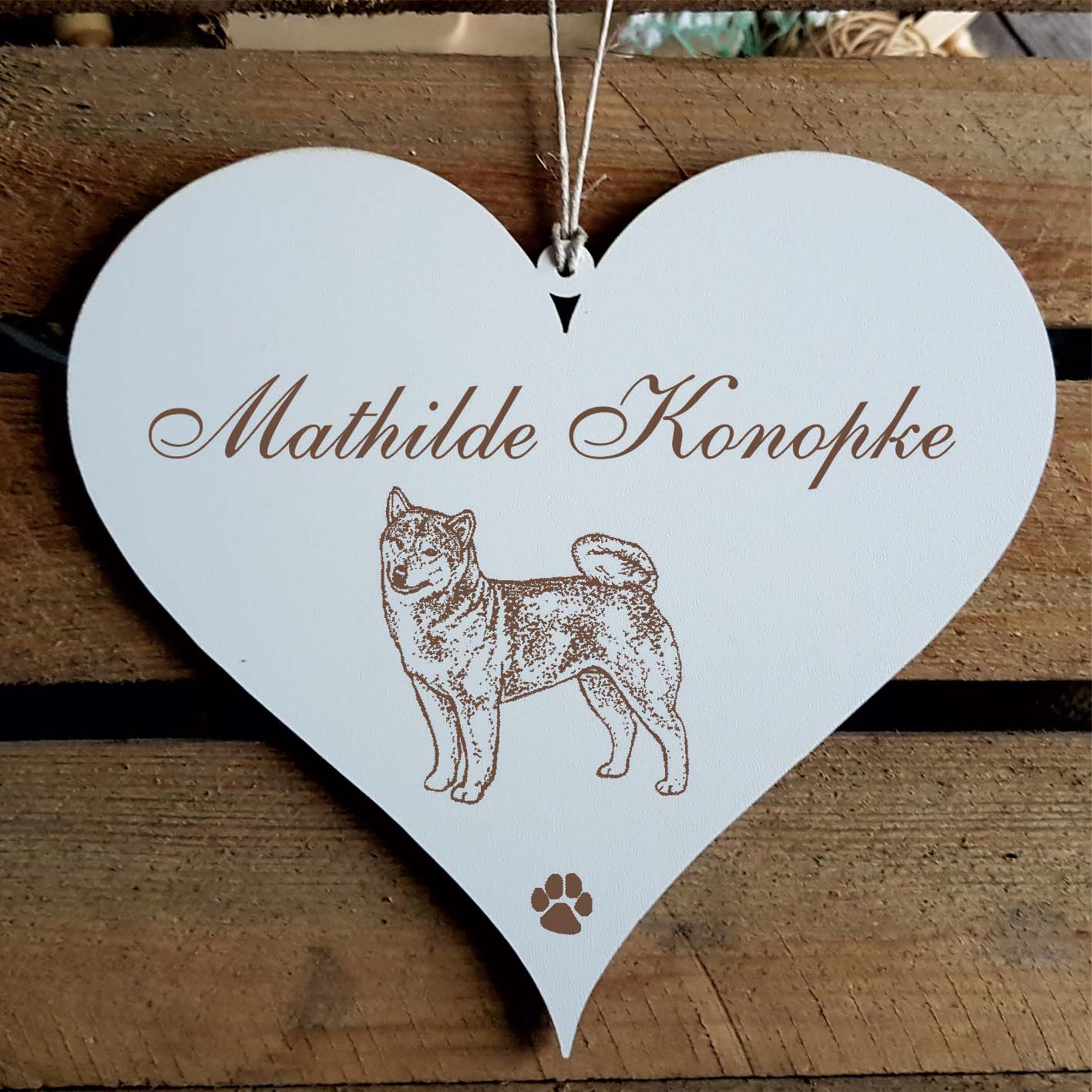 Herz Schild « Shiba » mit Namen - Türschild zum Anhängen