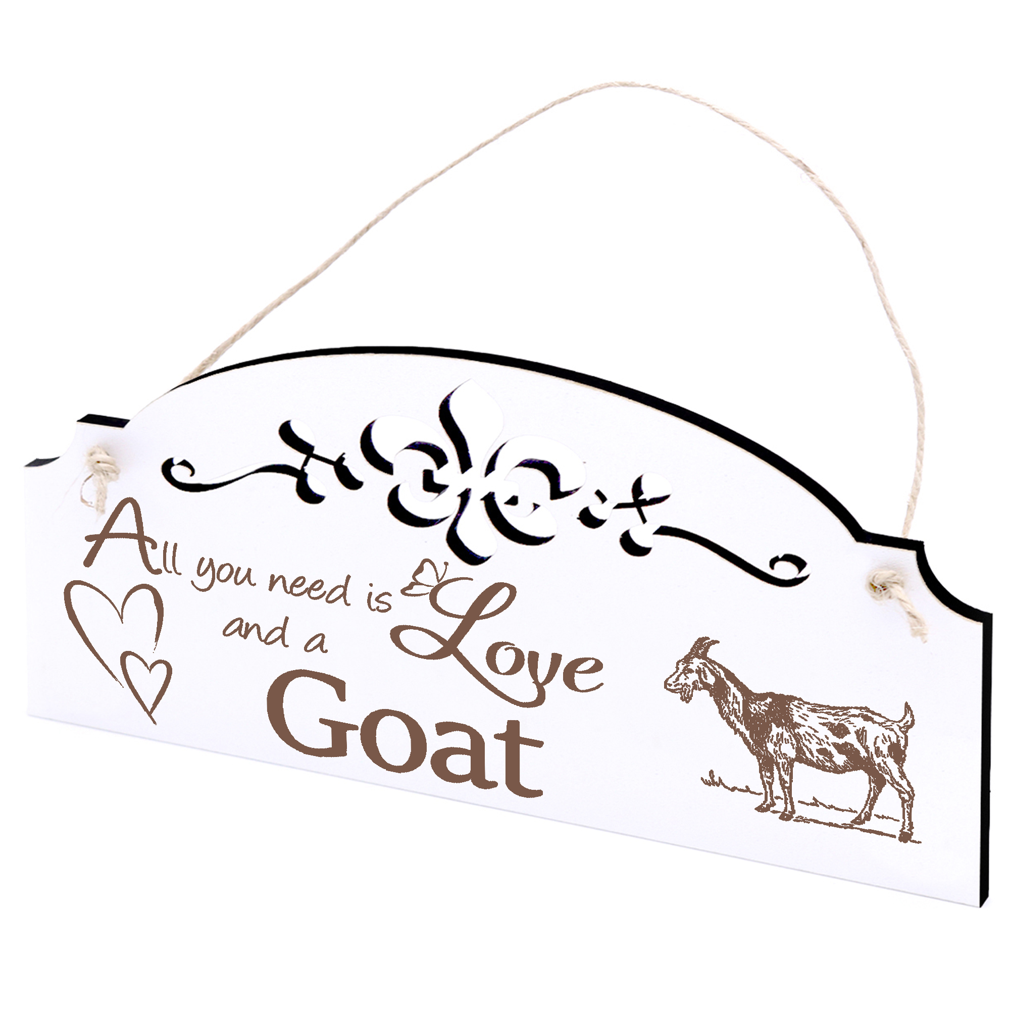 Schild zweifarbige Ziege Deko 20x10cm - All you need is Love and a Goat - Holz