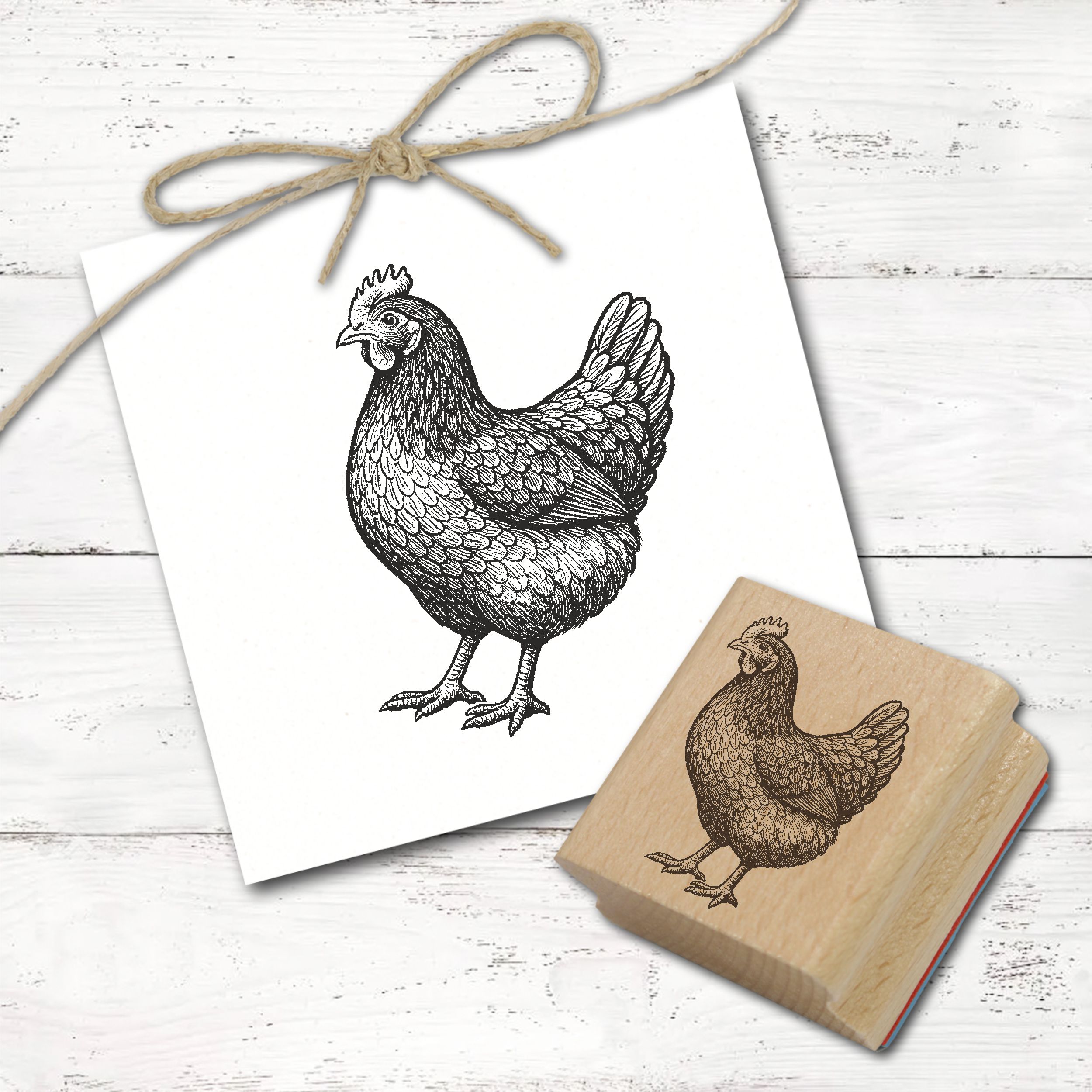 Huhn Motivstempel Bovan - 3 Größen wählbar - Hühner Stempel Holzstempel