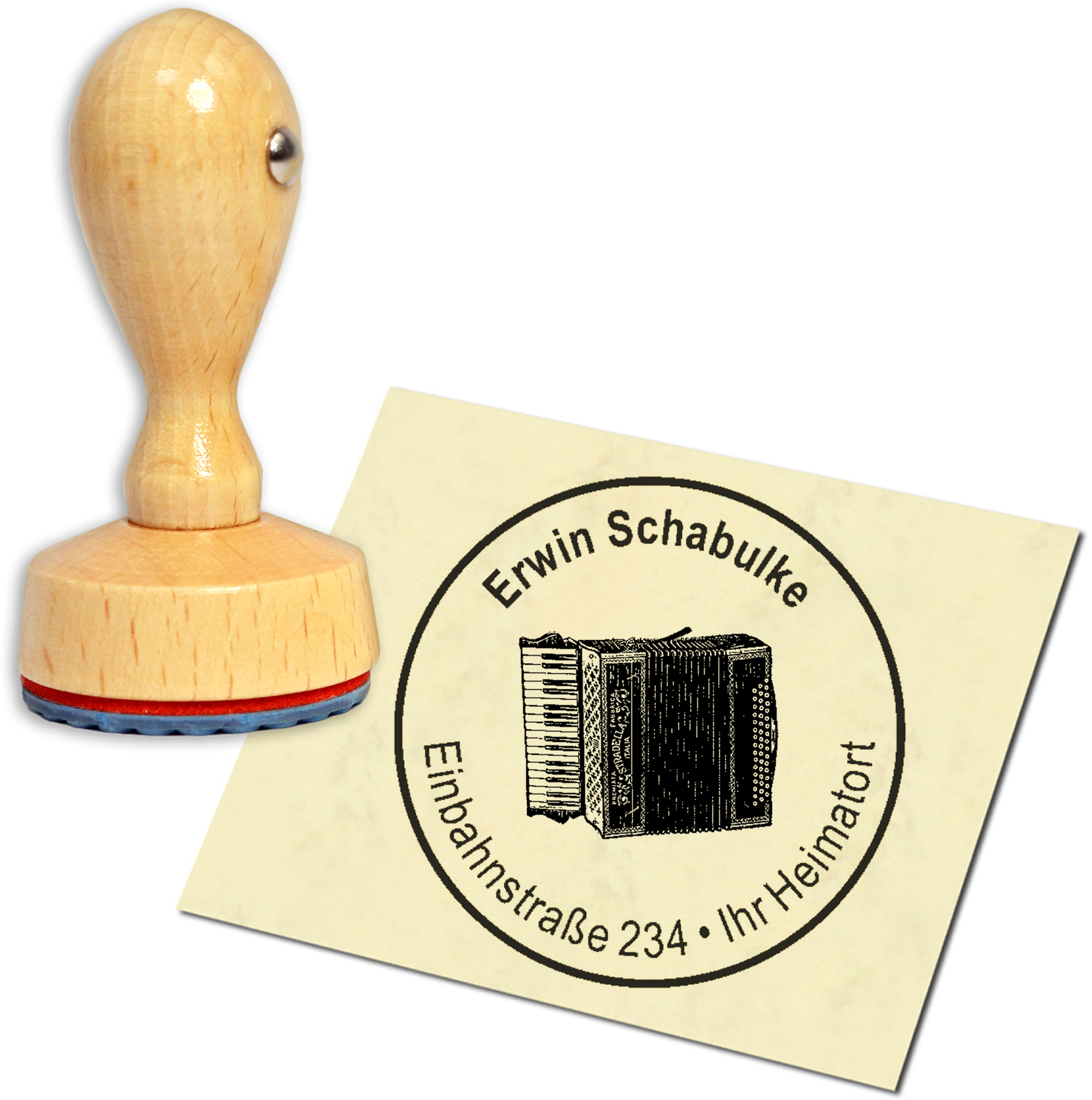 Stempel Adressstempel Holzstempel - Akkordeon Ziehharmonika - rund 40mm