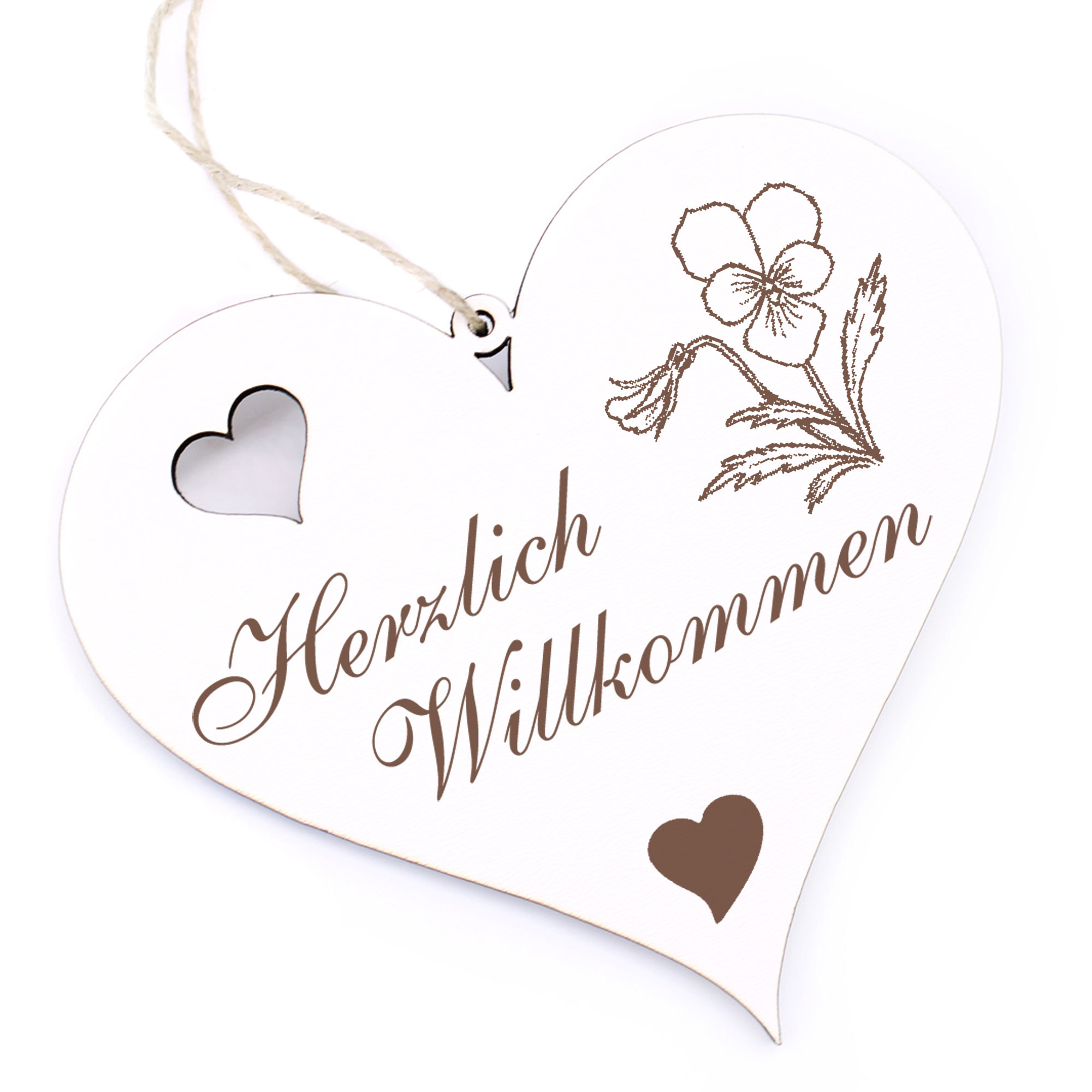 Herzlich Willkommen Schild - Wildes Stiefmütterchen - Deko Herz Holz