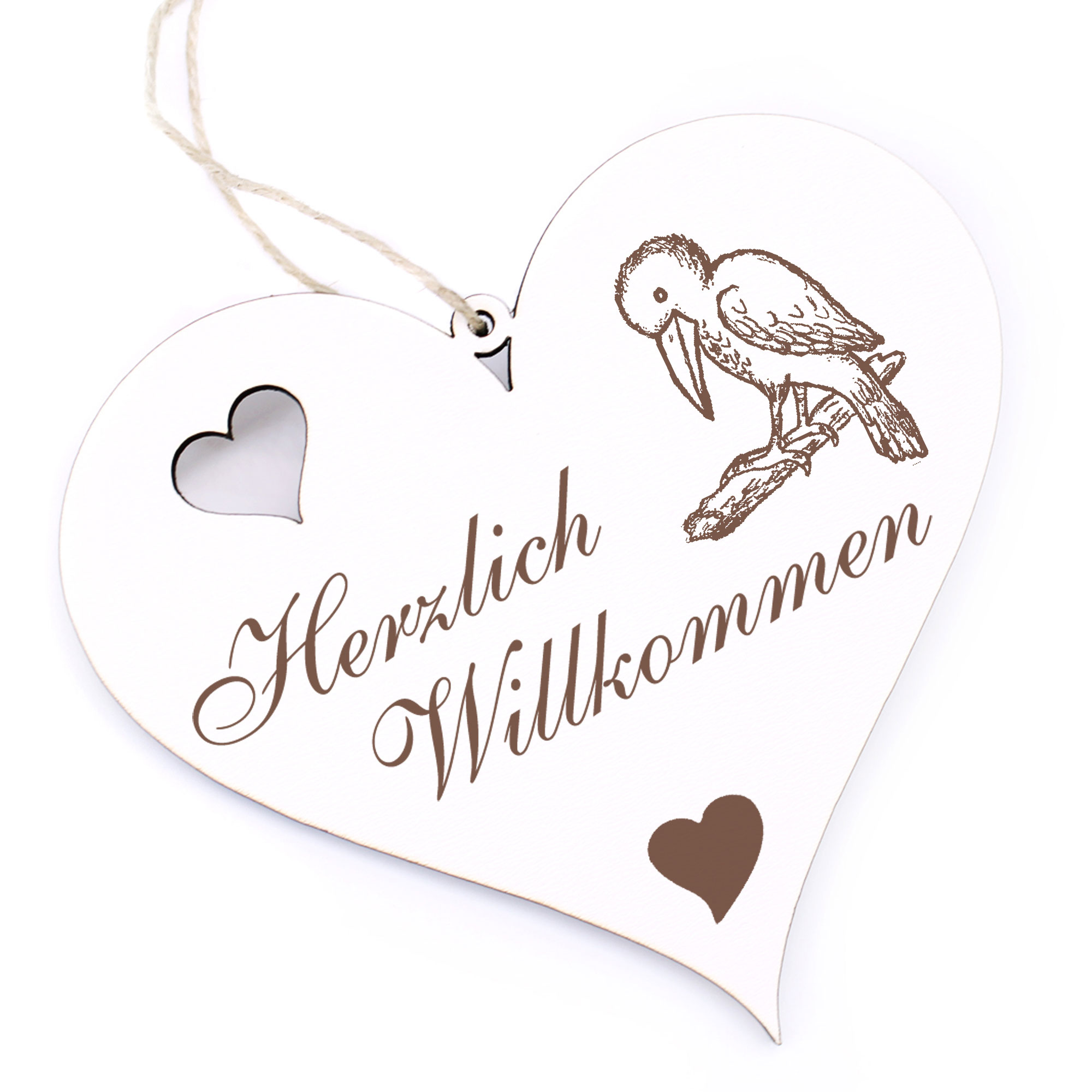 Herzlich Willkommen Schild - niedlicher Rabe - Deko Herz Holz