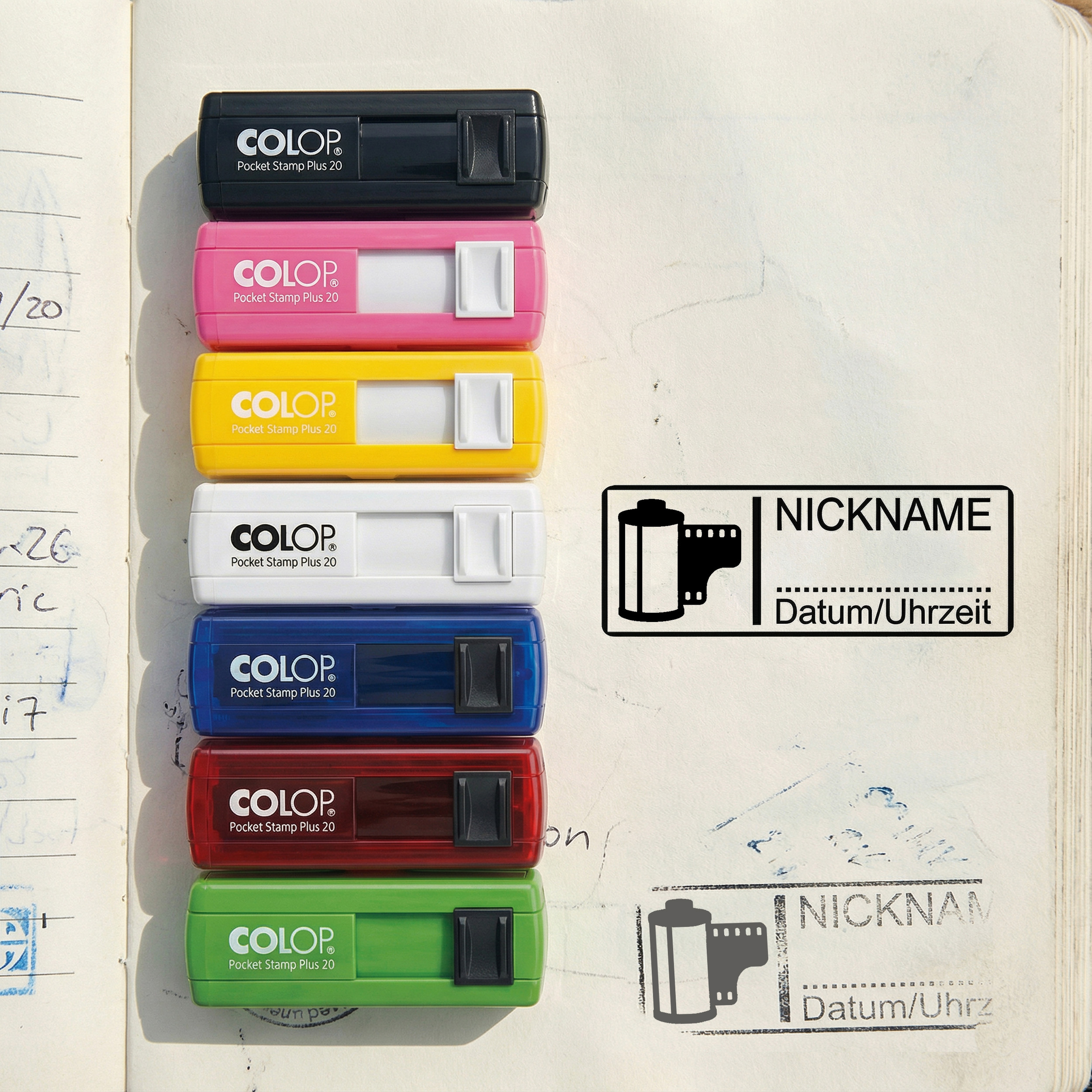 Geocachingstempel Filmrolle 35x13 mm – personalisierter Taschenstempel – für Geocaching