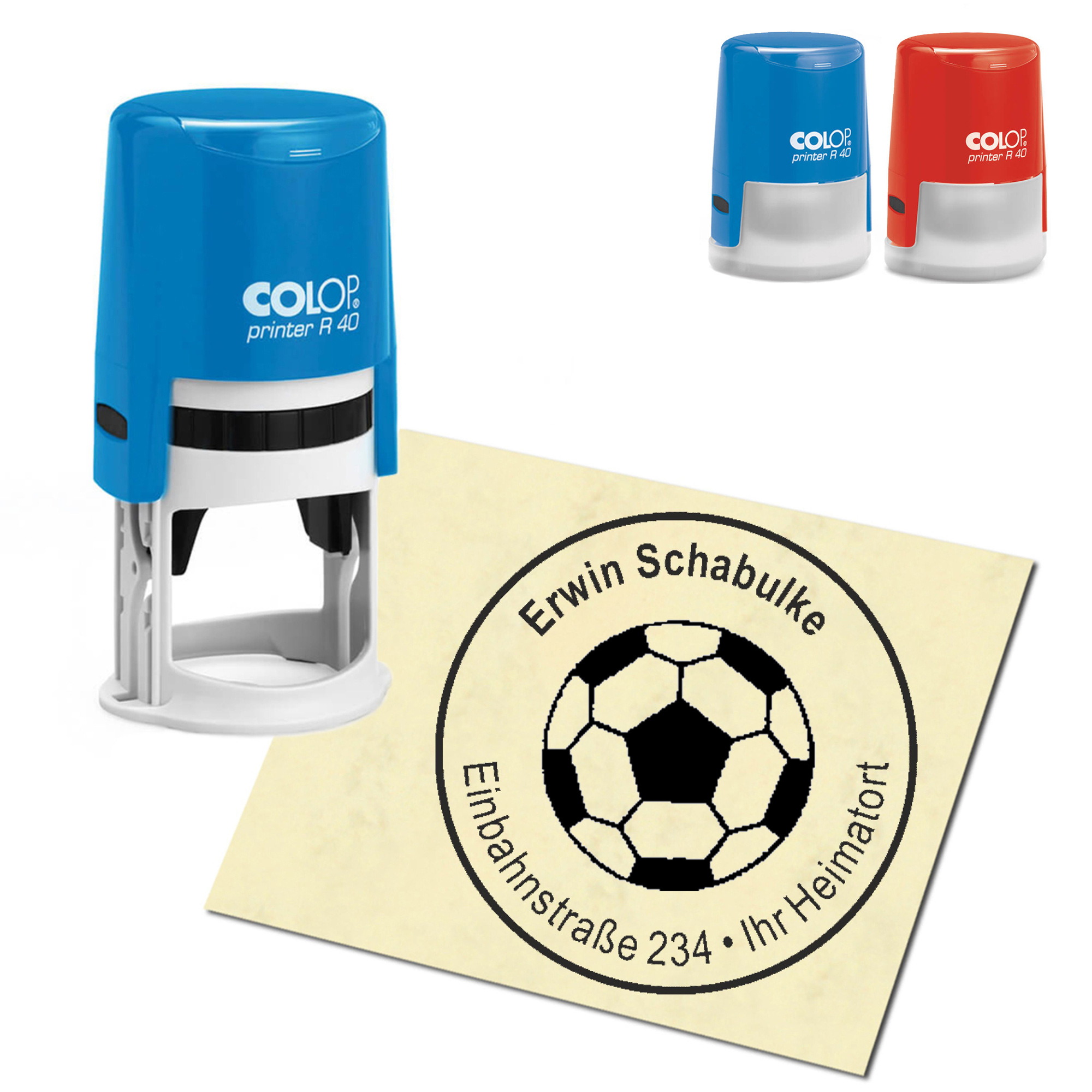 Stempel Adressstempel personalisiert - Fußball - rund &empty; 40mm