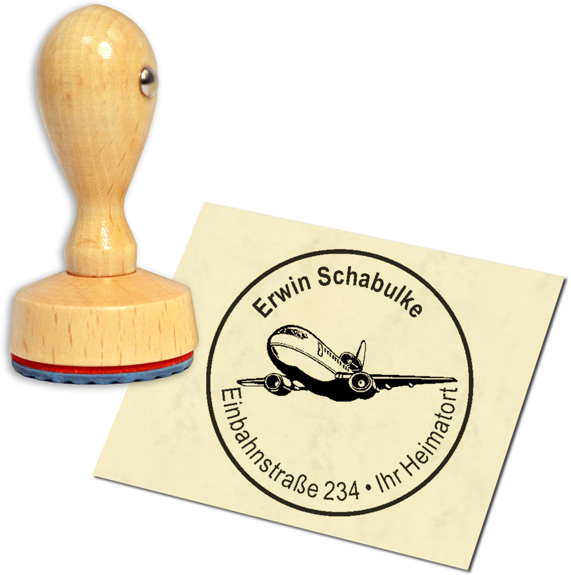 Stempel Adressstempel Holzstempel - Flugzeug - rund 40mm