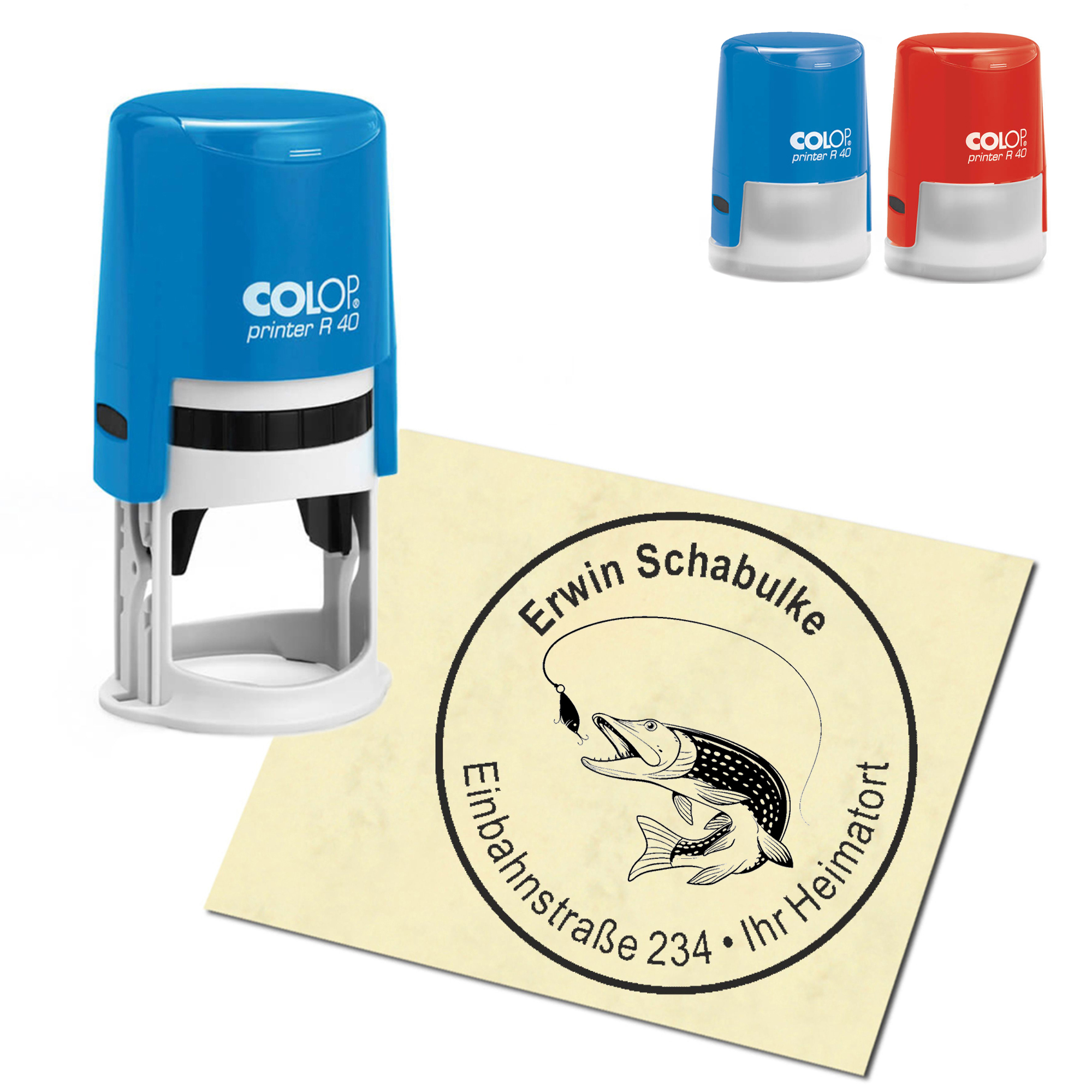 Stempel Adressstempel personalisiert - Hecht - rund &empty; 40mm