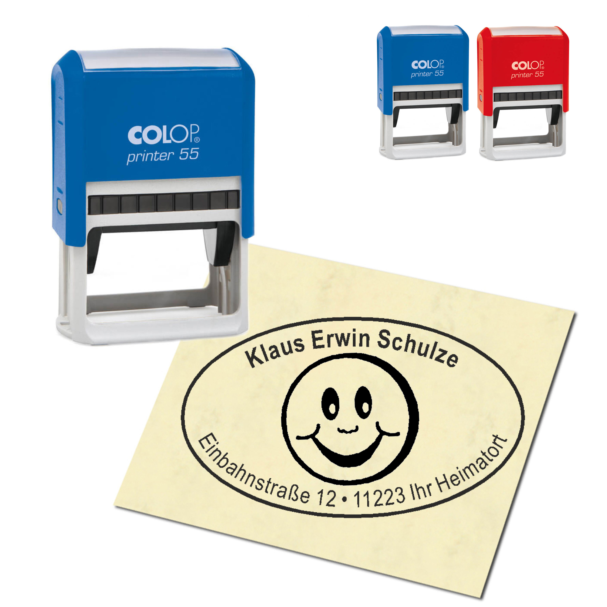 Adressstempel personalisiert Stempel - Smiley - oval 59 x 39 mm