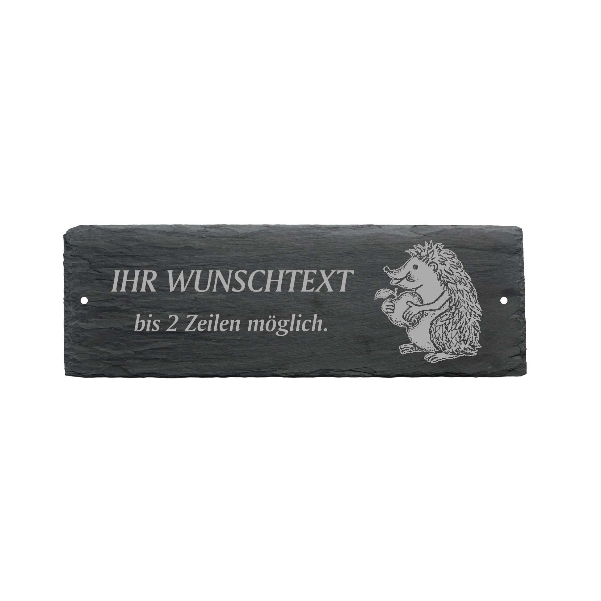 Türschild « IGEL mit APFEL » ca. 22 x 8 cm - aus Schiefer