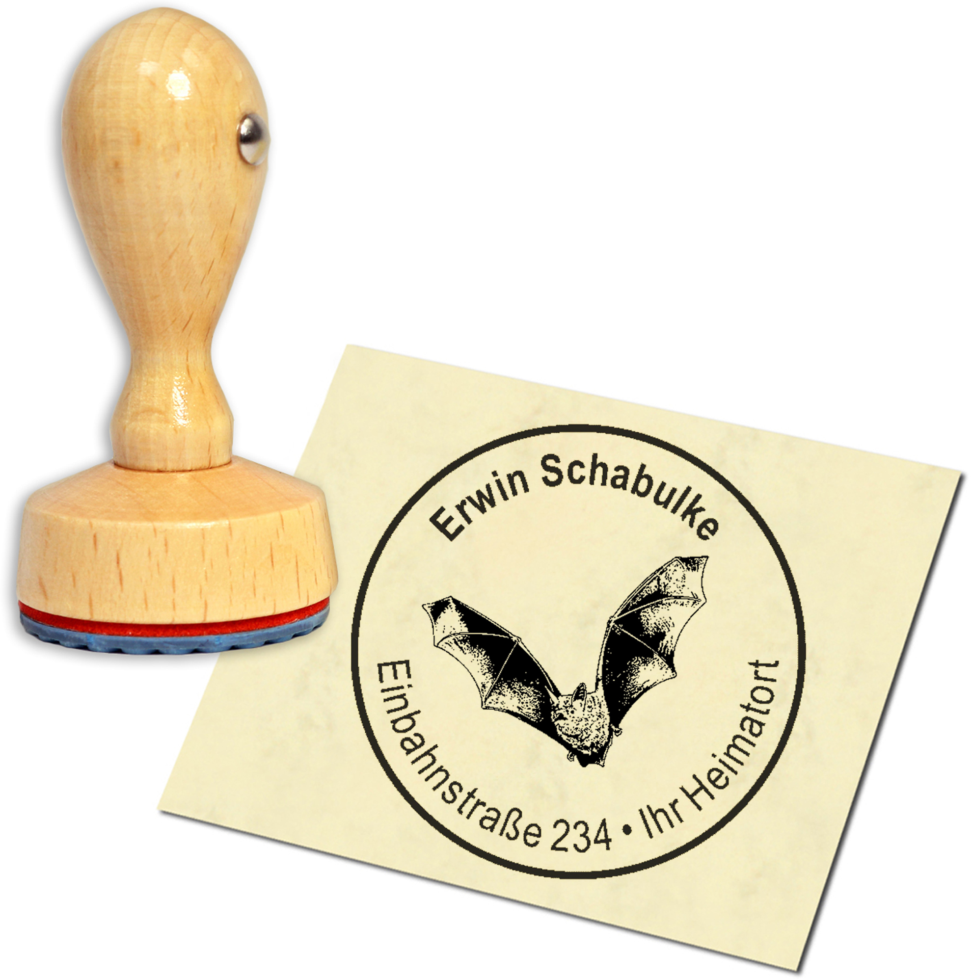 Stempel Adressstempel Holzstempel - Fledermaus - rund 40mm