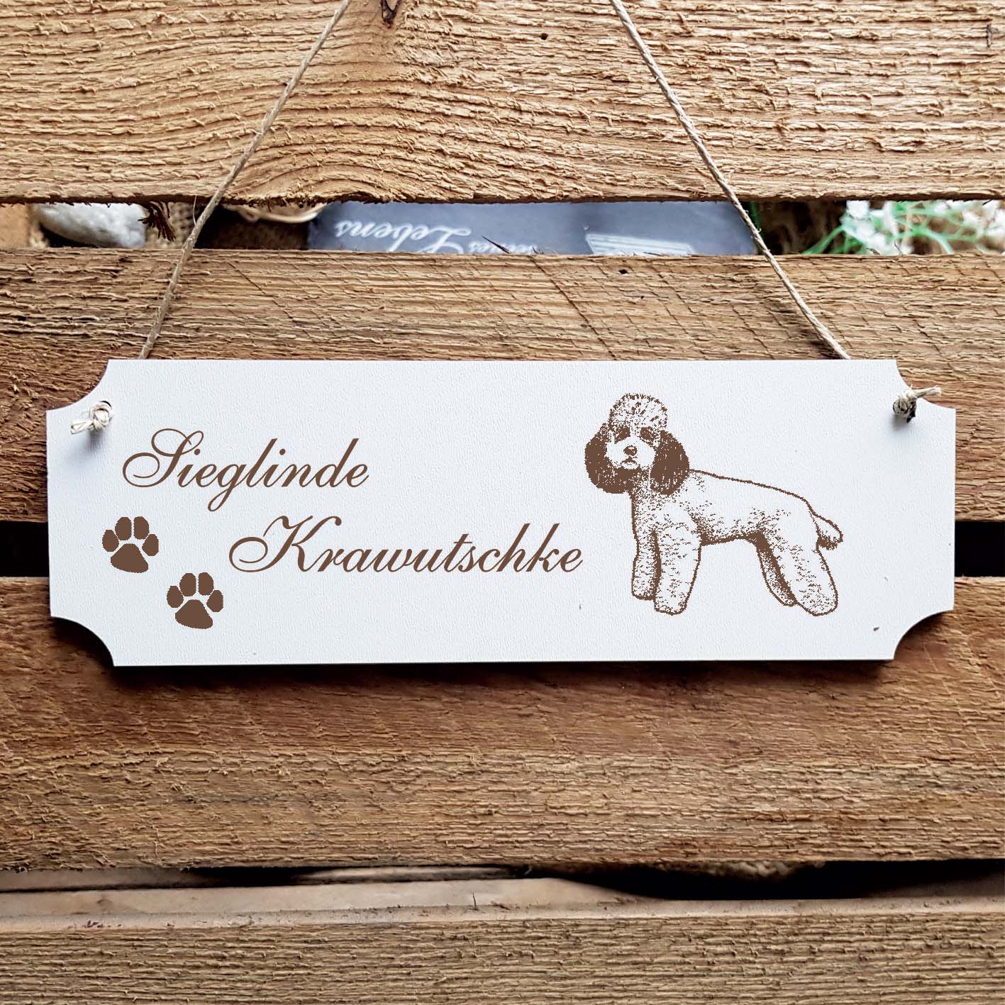 Schild « Pudel 01 » Namensschild Türschild zum Anhängen - 20 x 6,7 cm