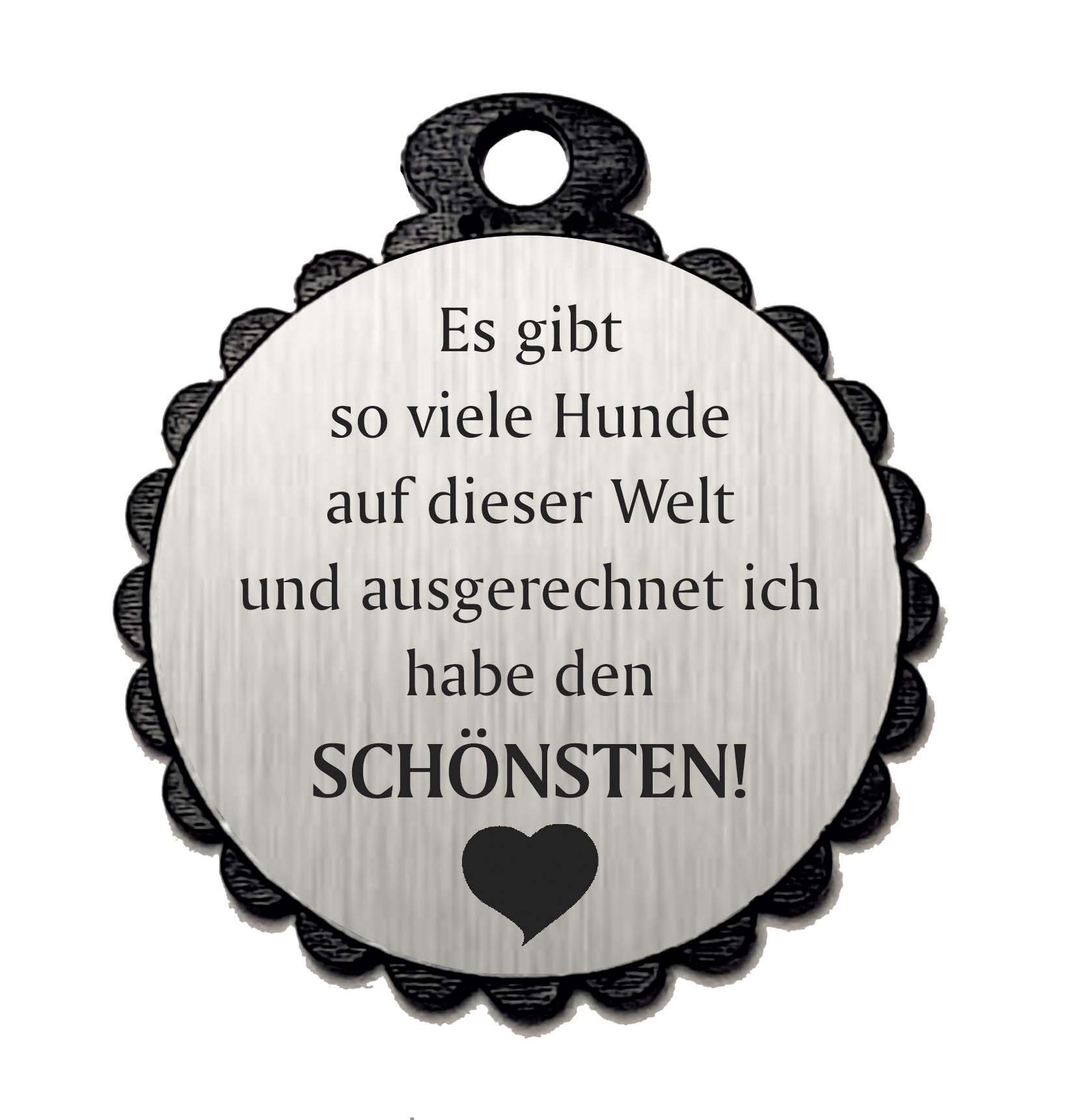 Runder Anhänger « SCHÖNSTER HUND » mit Motiv - Aluminium Look - silber