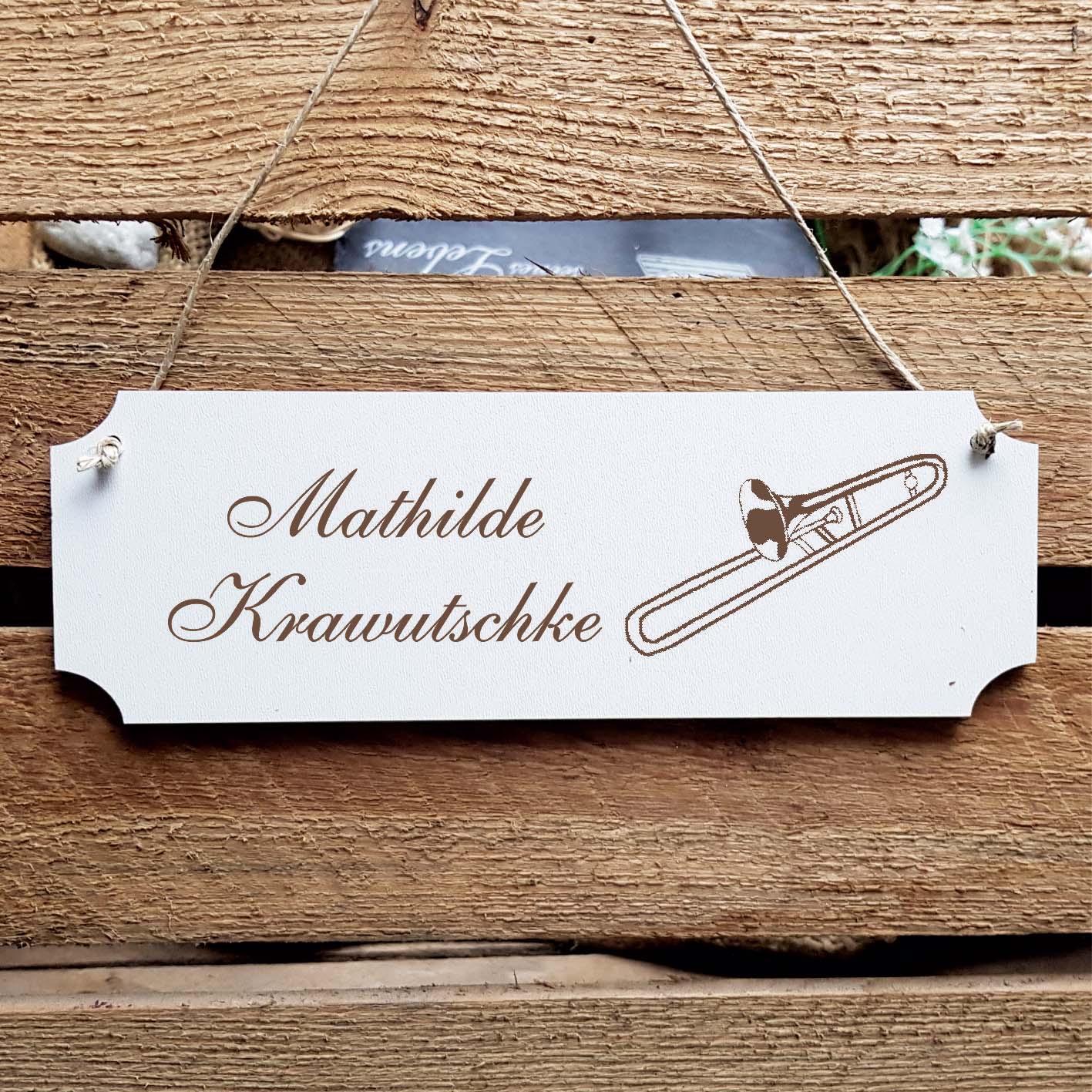 Schild « Posaune » Namensschild Türschild zum Anhängen - 20 x 6,7 cm