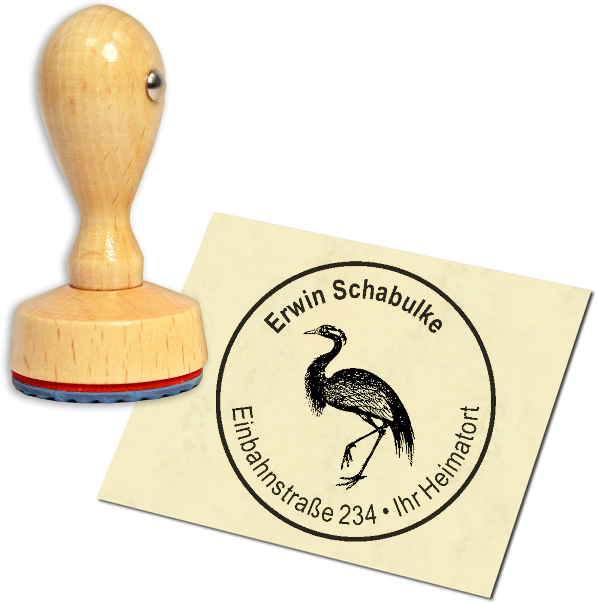 Stempel Adressstempel Holzstempel - Kormoran - rund 40mm
