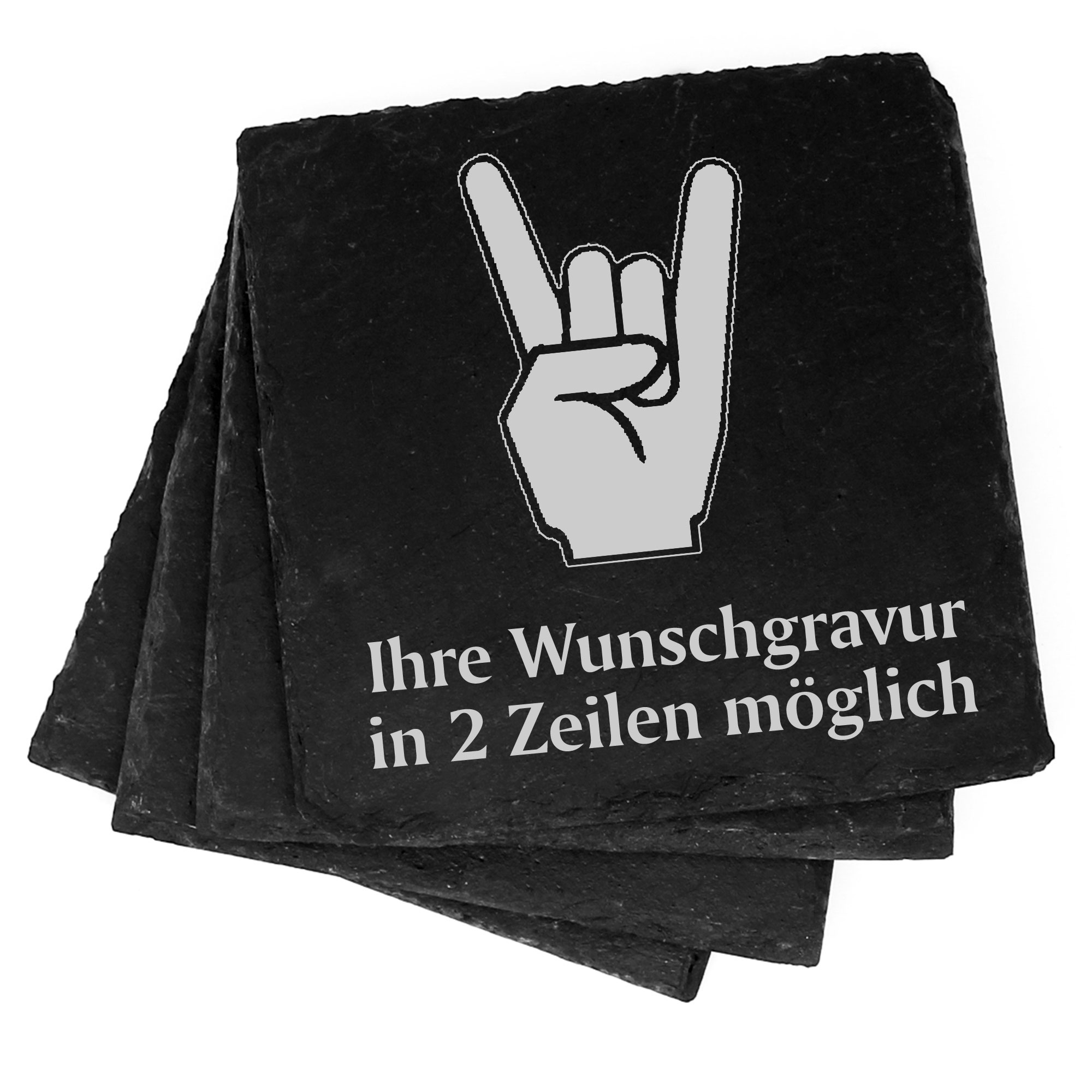 4x Pommesgabel Deko Schiefer Untersetzer Wunschgravur Set - 11 x 11 cm
