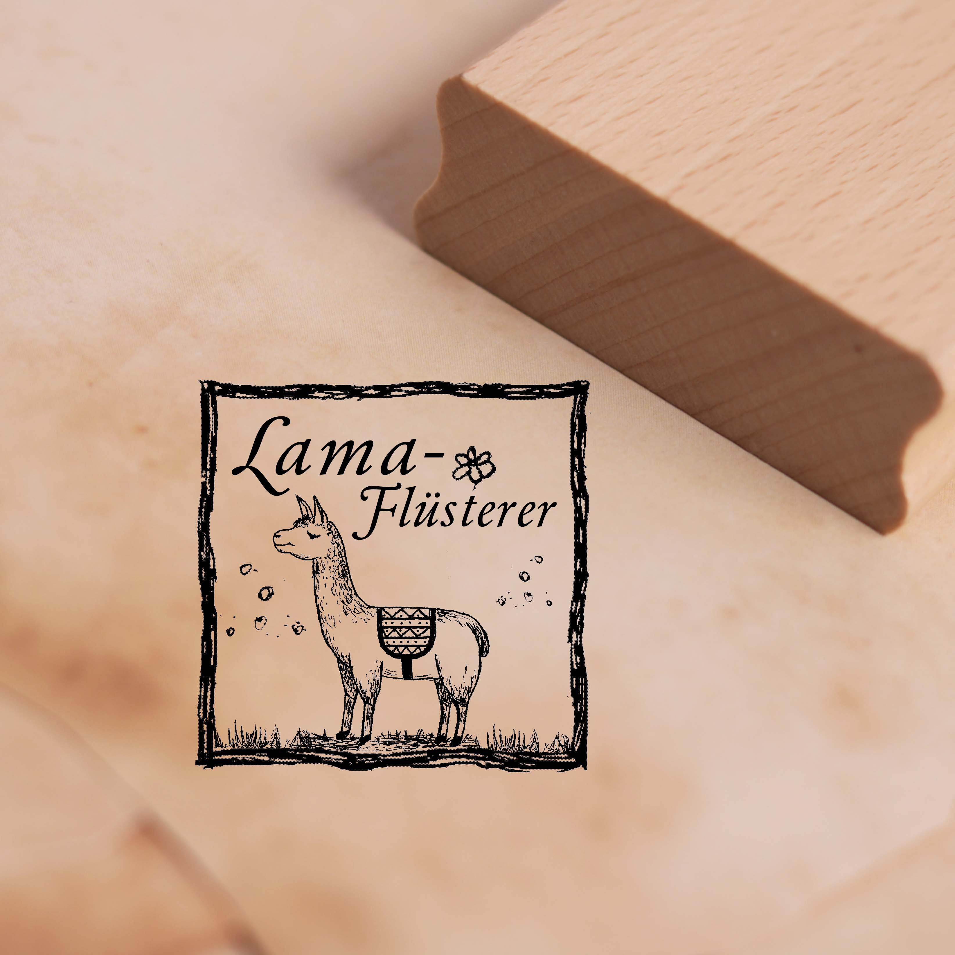 Motivstempel Lamaflüsterer - Stempel Holzstempel 48 x 48 mm