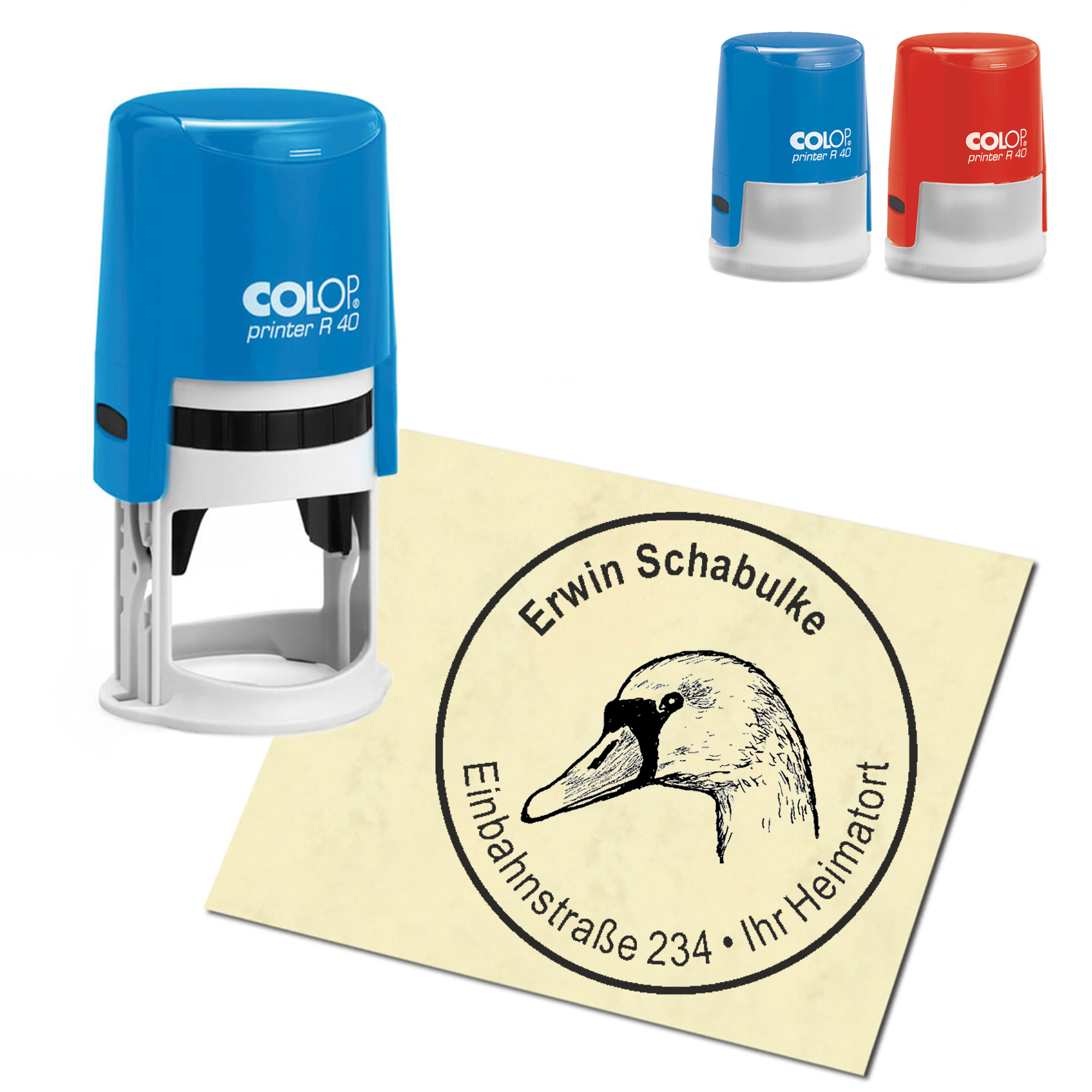 Stempel Adressstempel personalisiert - Schwan Kopf - rund &empty; 40mm