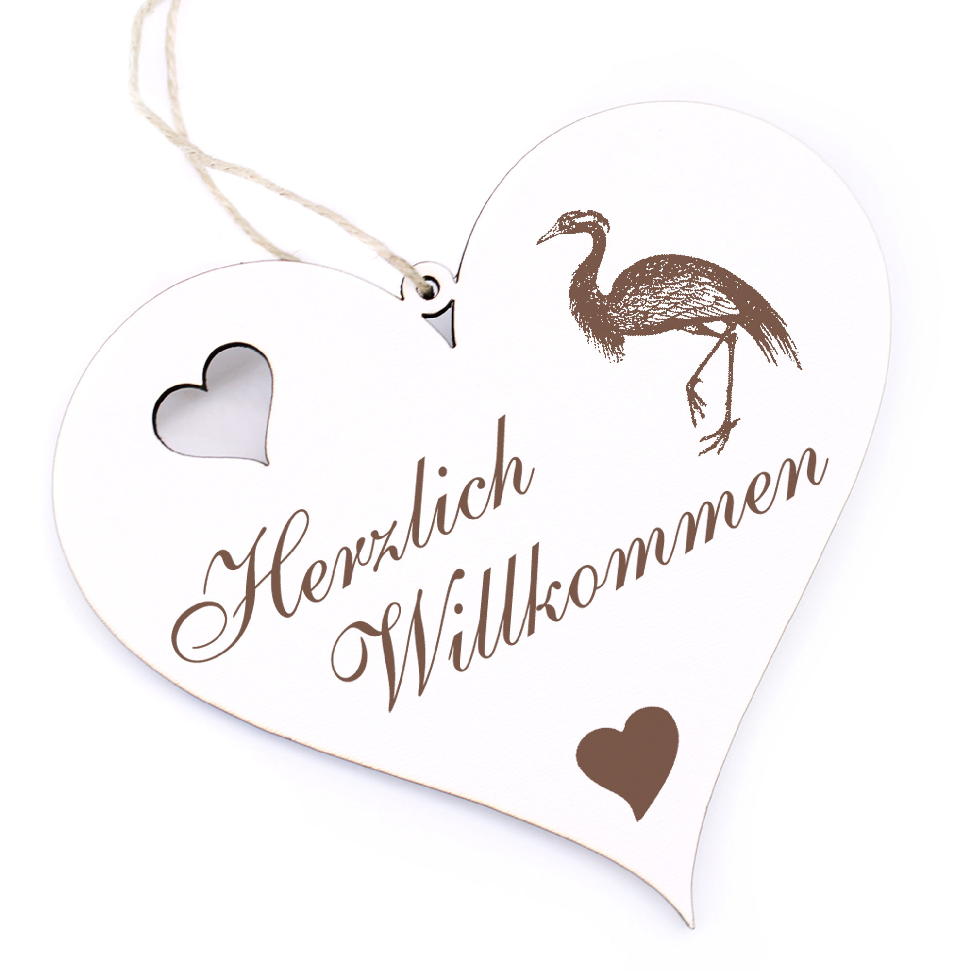 Herzlich Willkommen Schild - Kormoran - Deko Herz Holz