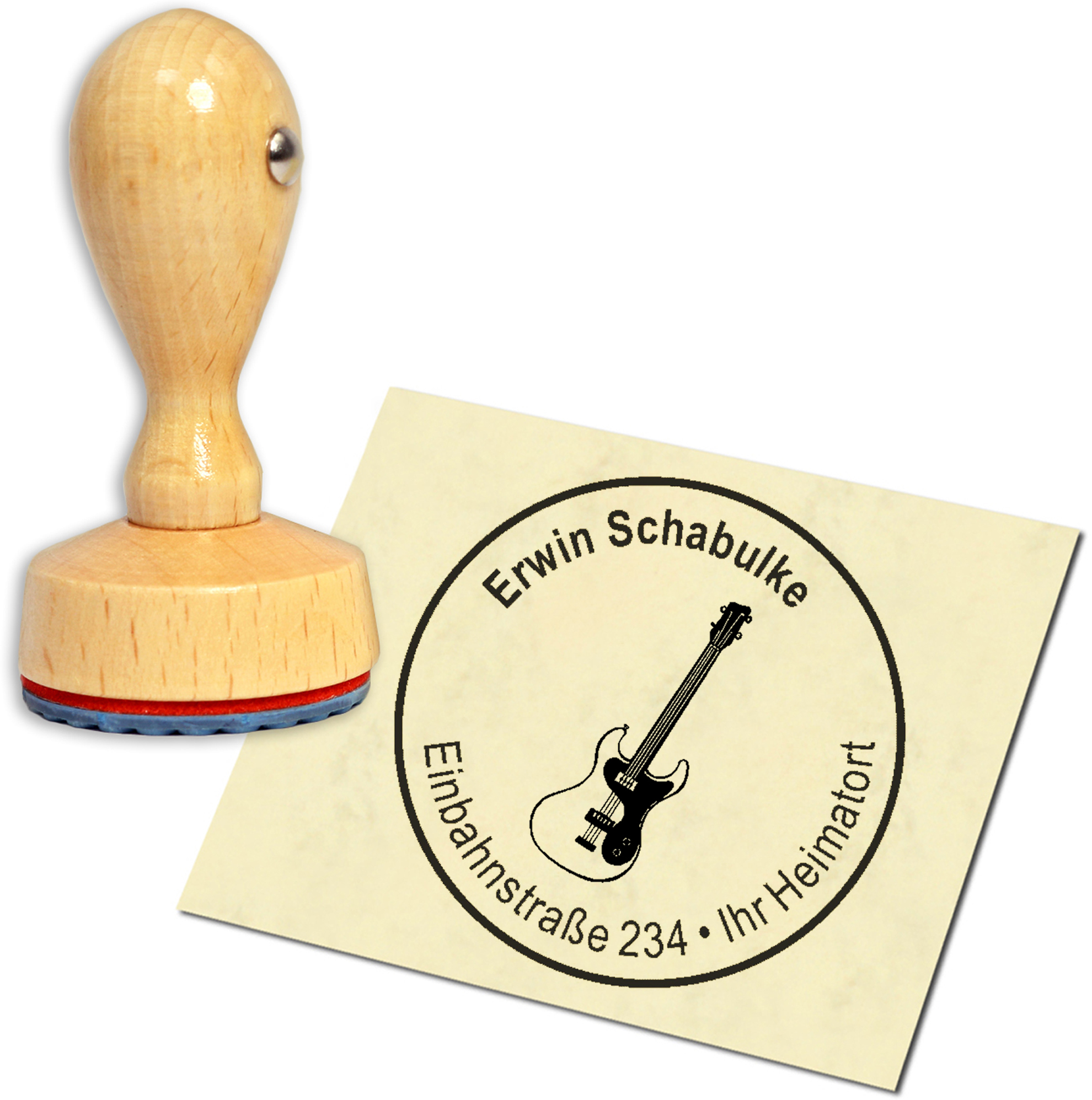 Stempel Adressstempel Holzstempel - Bassgitarre - rund 40mm