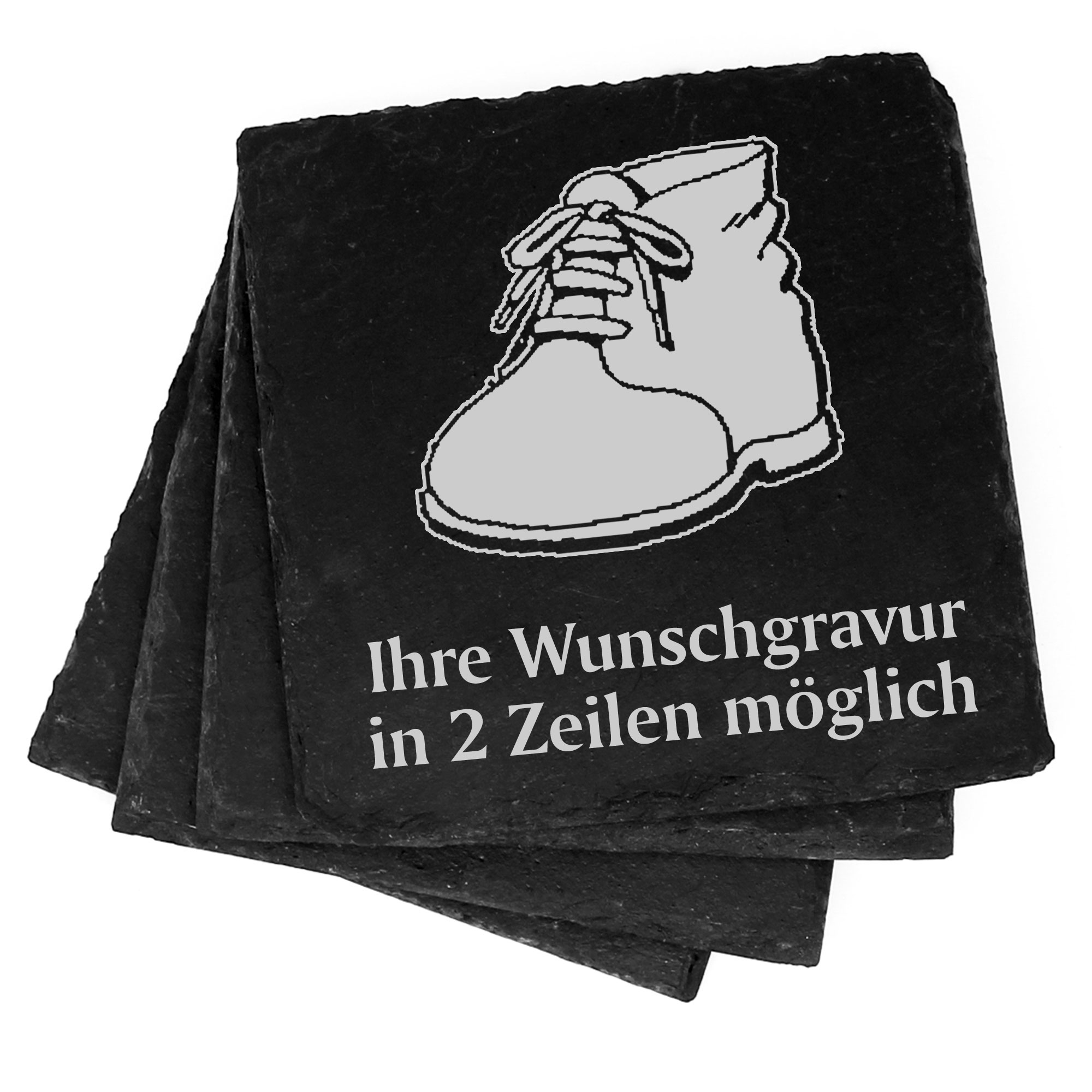 4x Schuh Deko Schiefer Untersetzer Wunschgravur Set - 11 x 11 cm