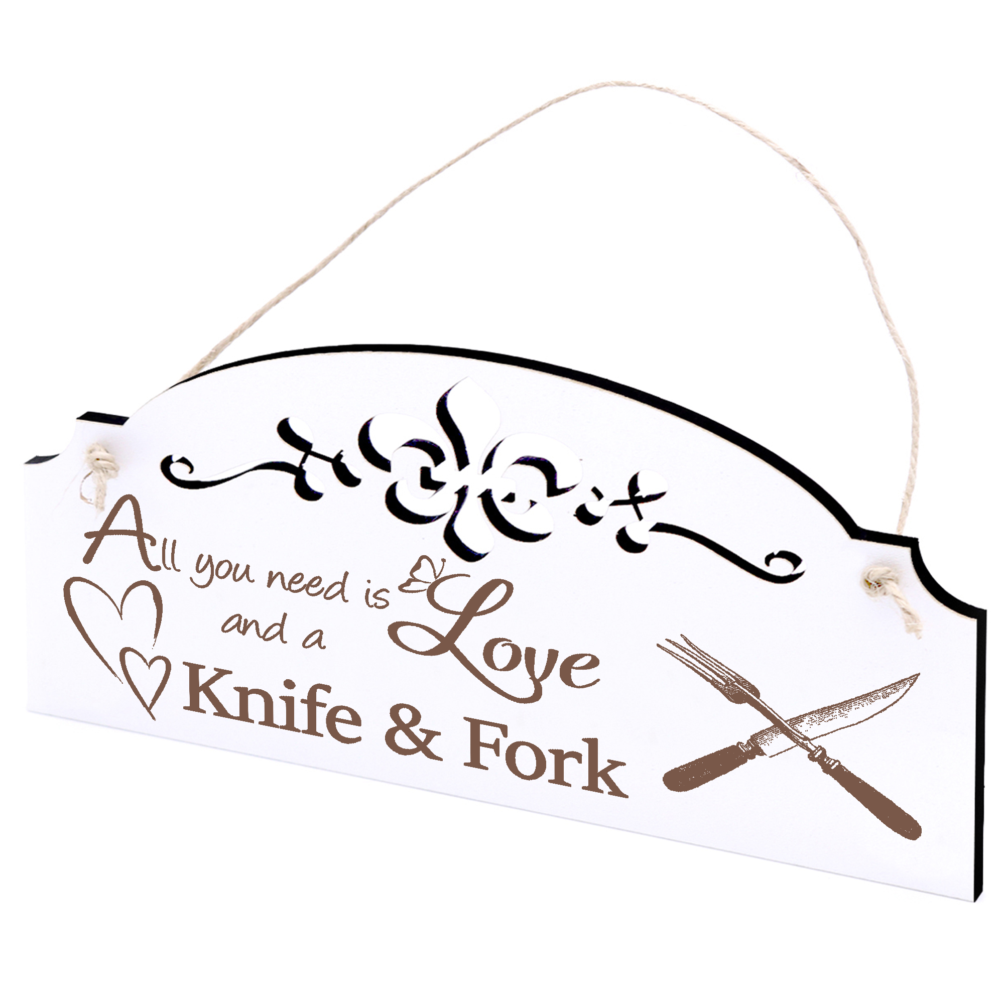 Schild Messer & Gabel Deko 20x10cm - All you need is Love and a Knife & Fork - Holz