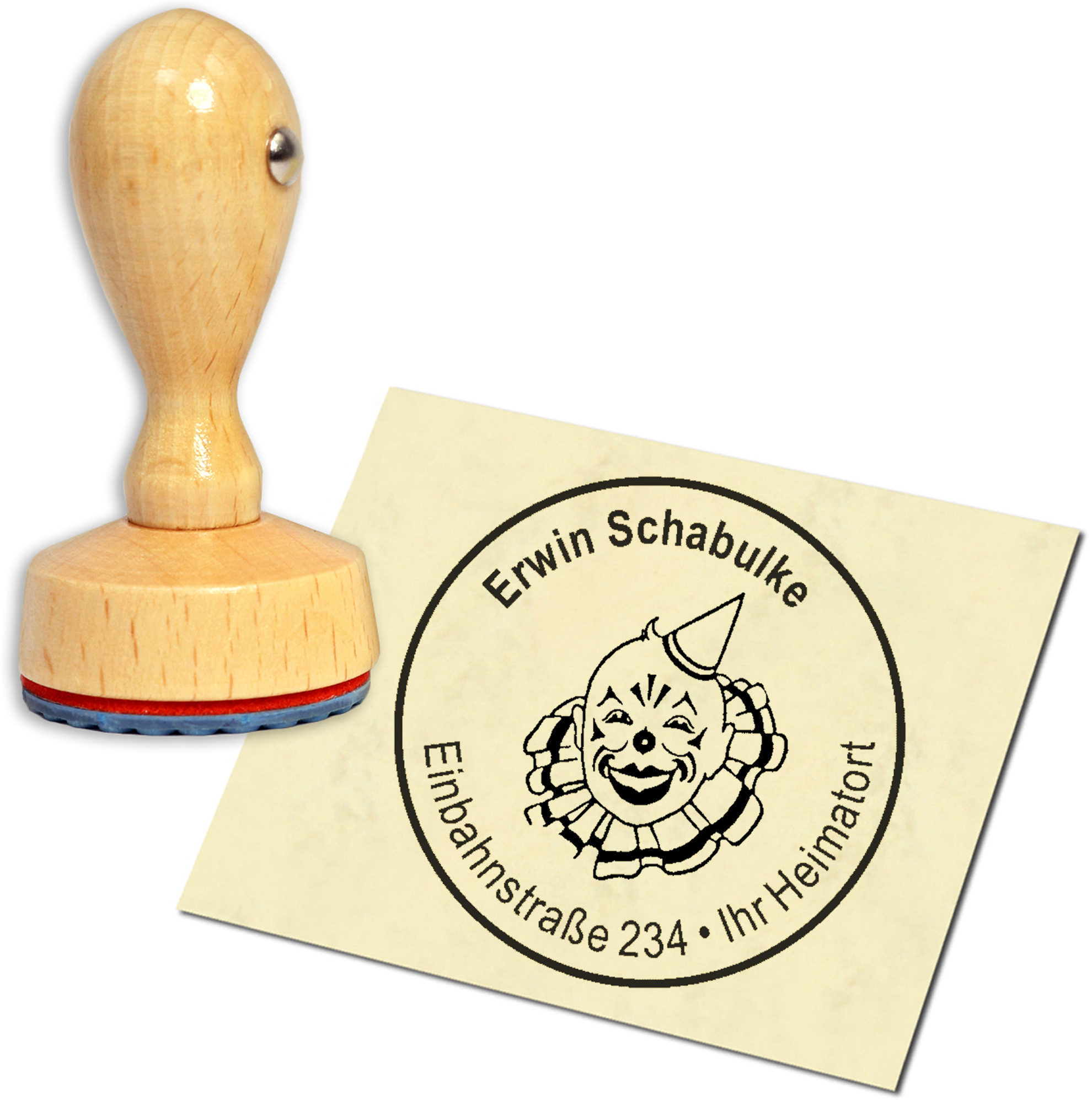 Stempel Adressstempel Holzstempel - Clown - rund 40mm
