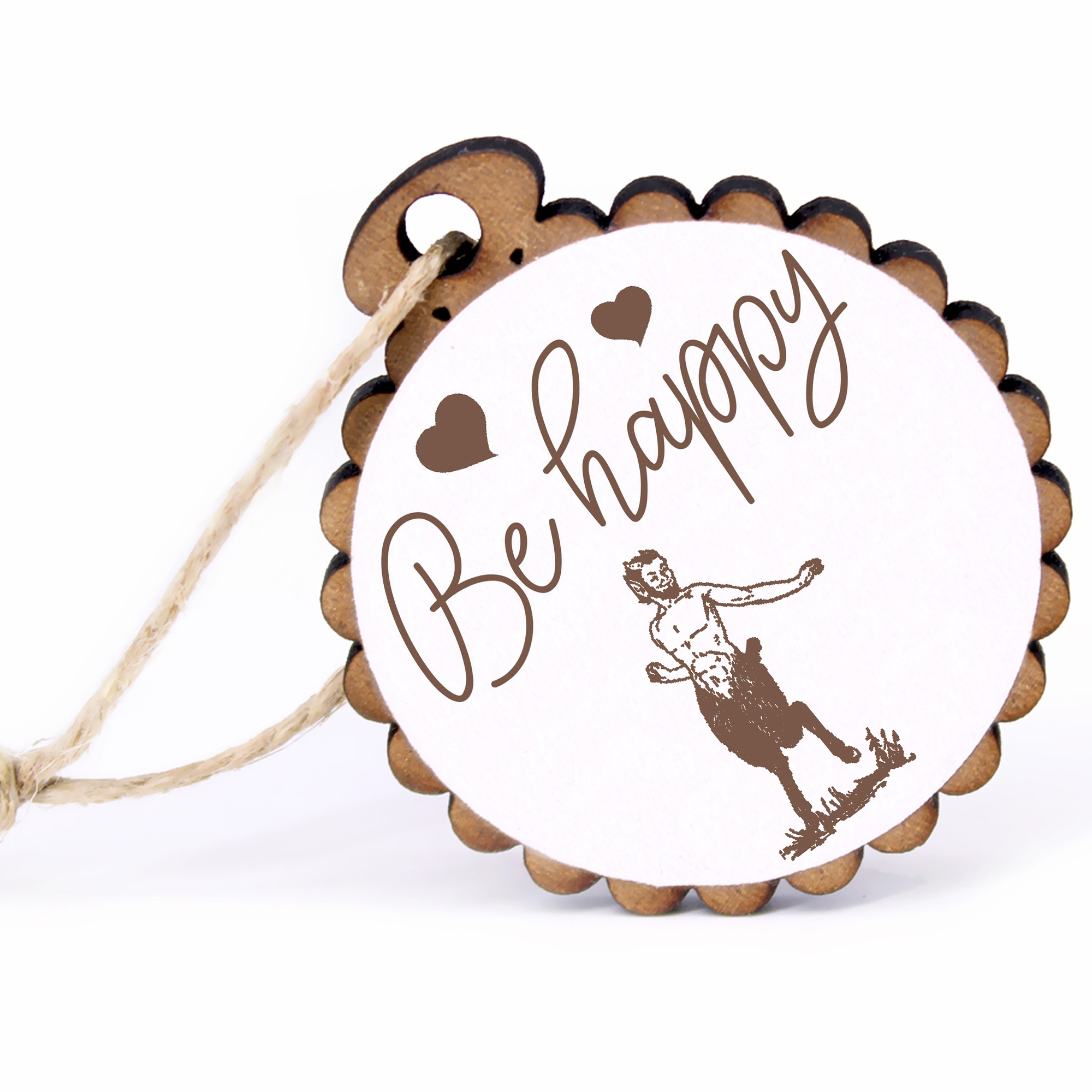 Geschenkanhänger - Be Happy Faun -  Holz Ø-5cm - mit Juteband