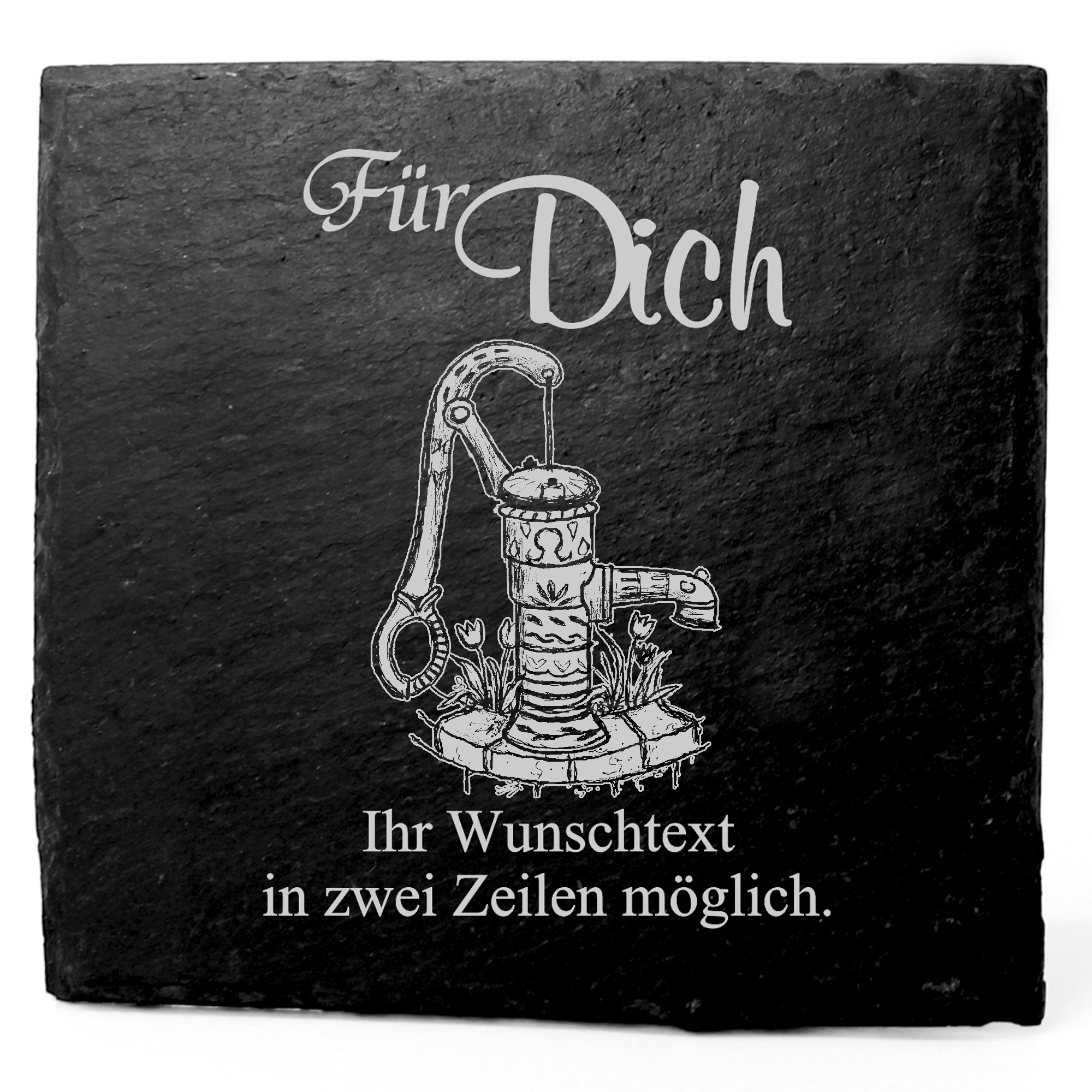 Deko Schiefer Untersetzer personalisiert alter Brunnen - Für Dich - 11x11cm