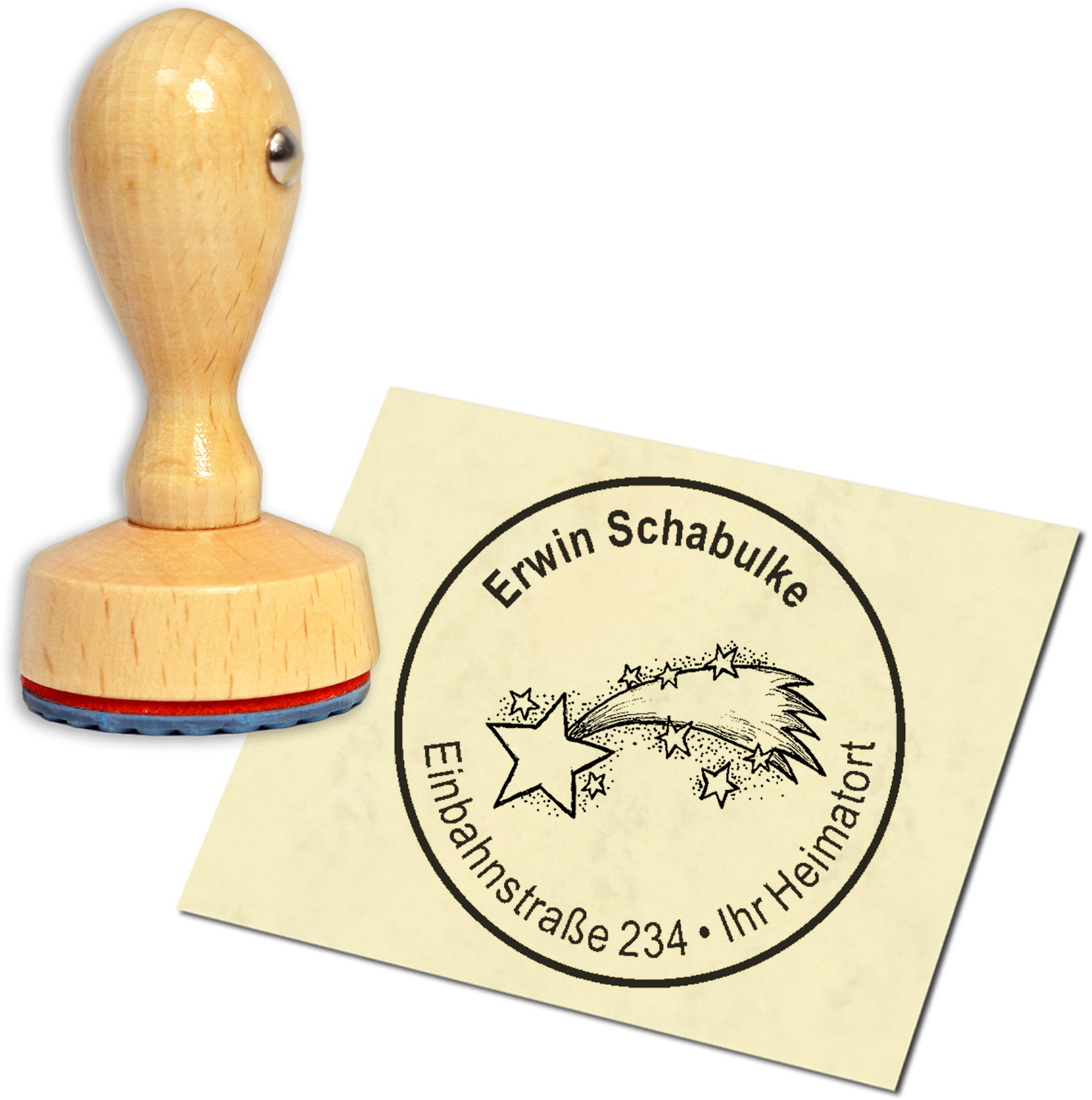 Stempel Adressstempel Holzstempel - Sternschnuppe - rund 40mm