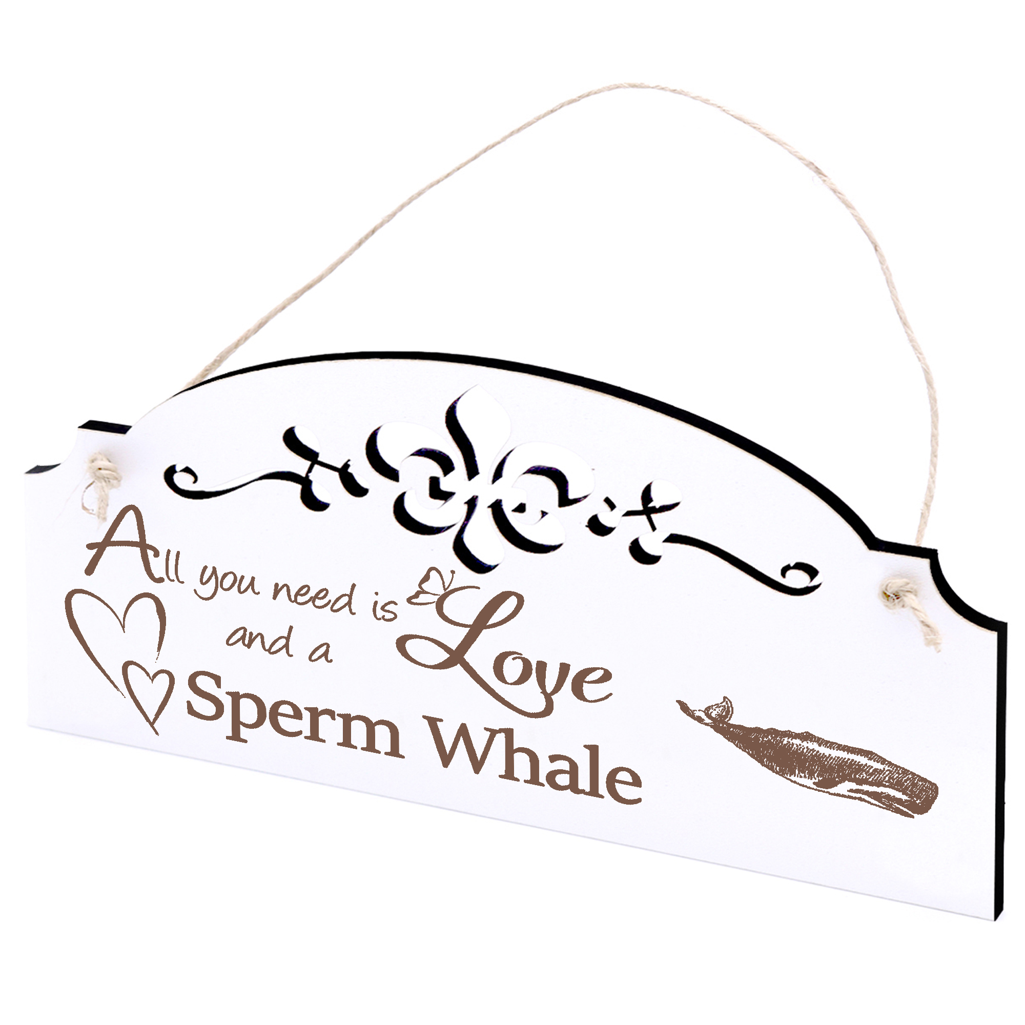 Schild Pottwal Deko 20x10cm - All you need is Love and a Sperm Whale - Holz