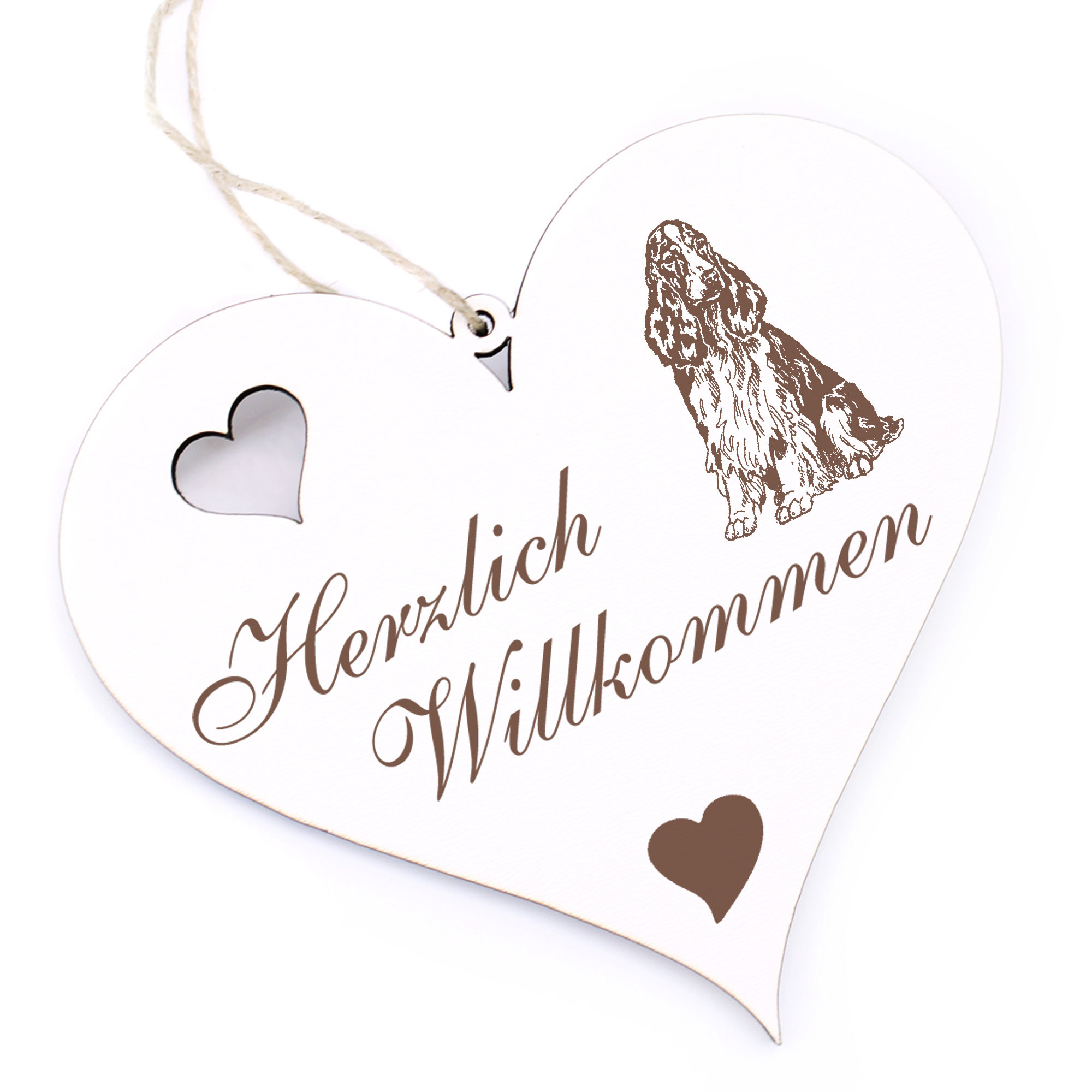 Herzlich Willkommen Schild - English Springer Spaniel - Deko Herz Holz