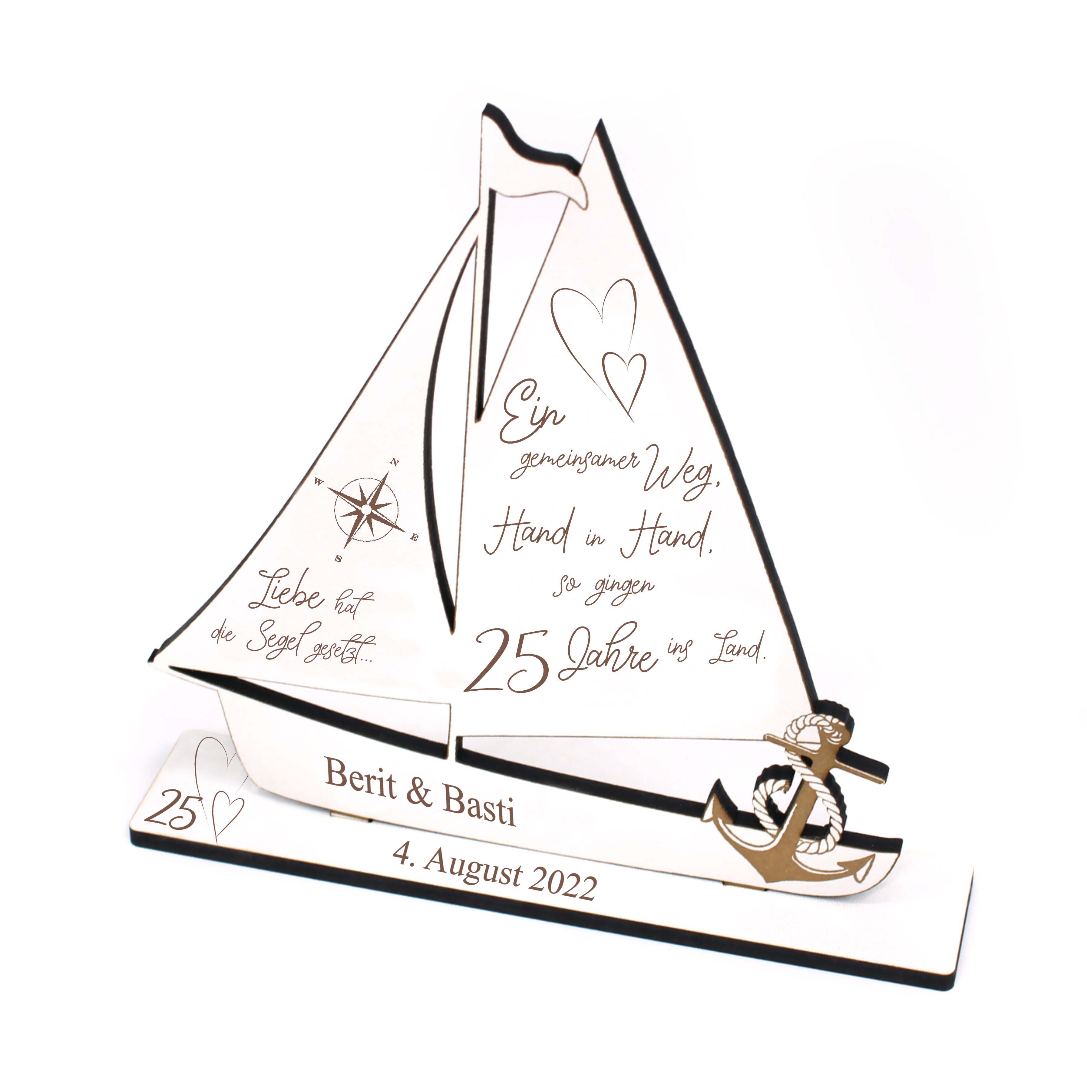 Silberhochzeit Deko Hochzeitstag 25 Jahre Jubiläum personalisiert Holz Aufsteller Schiff 18 x 20 cm