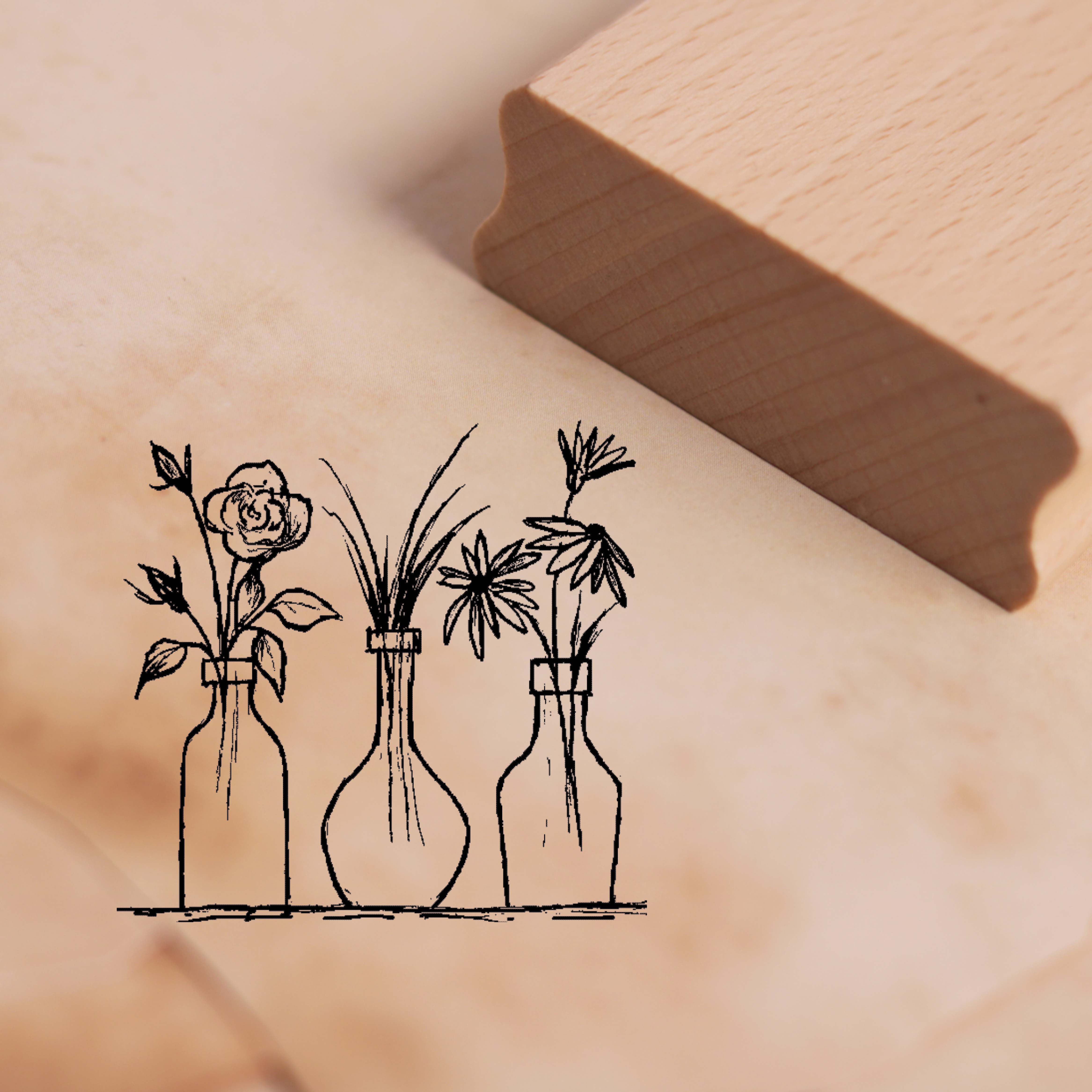 Motivstempel 3 Blumenvasen Stempel Rose Blume 48 x 46 mm