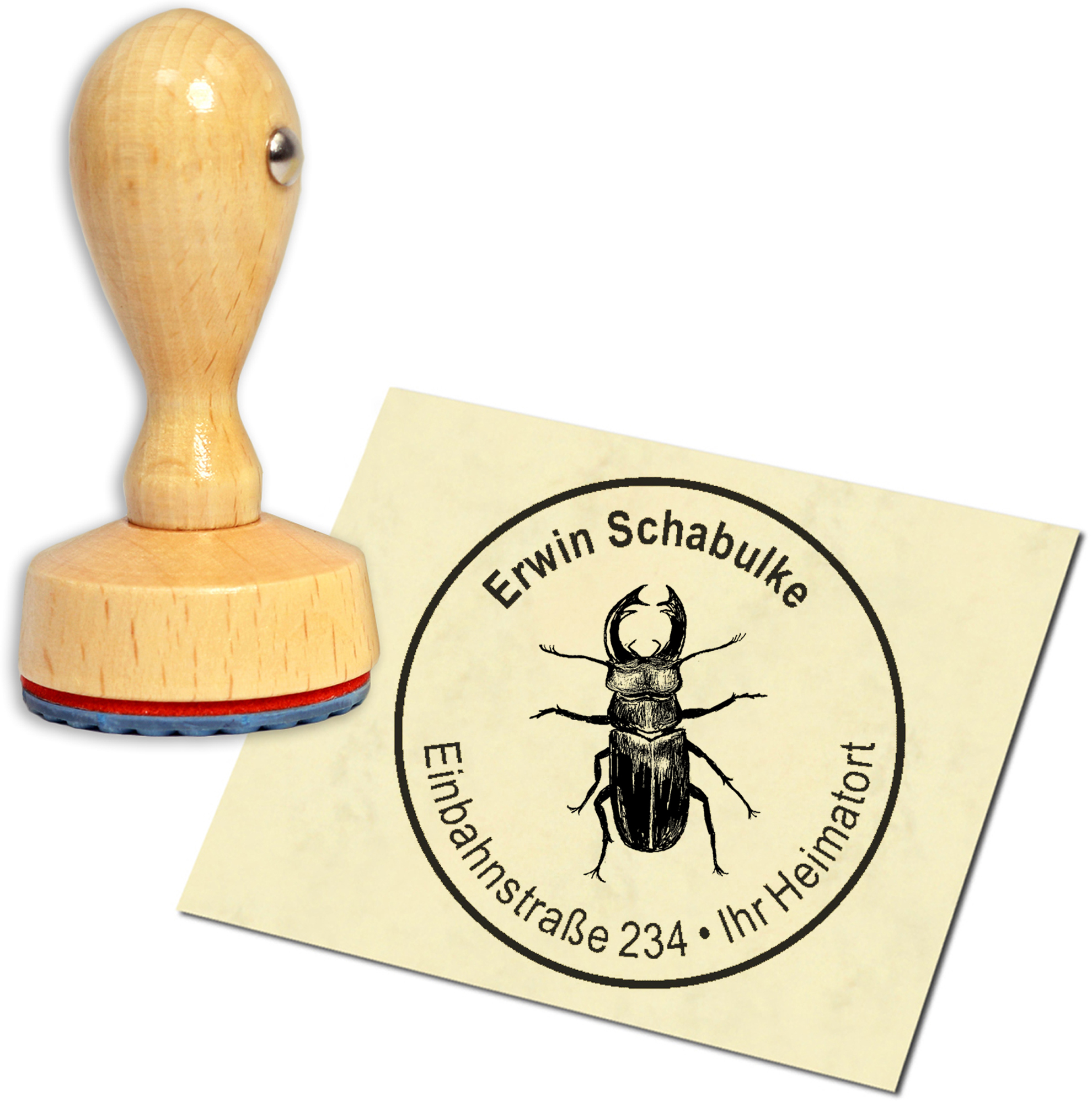 Stempel Adressstempel Holzstempel - Hirschkäfer - rund 40mm